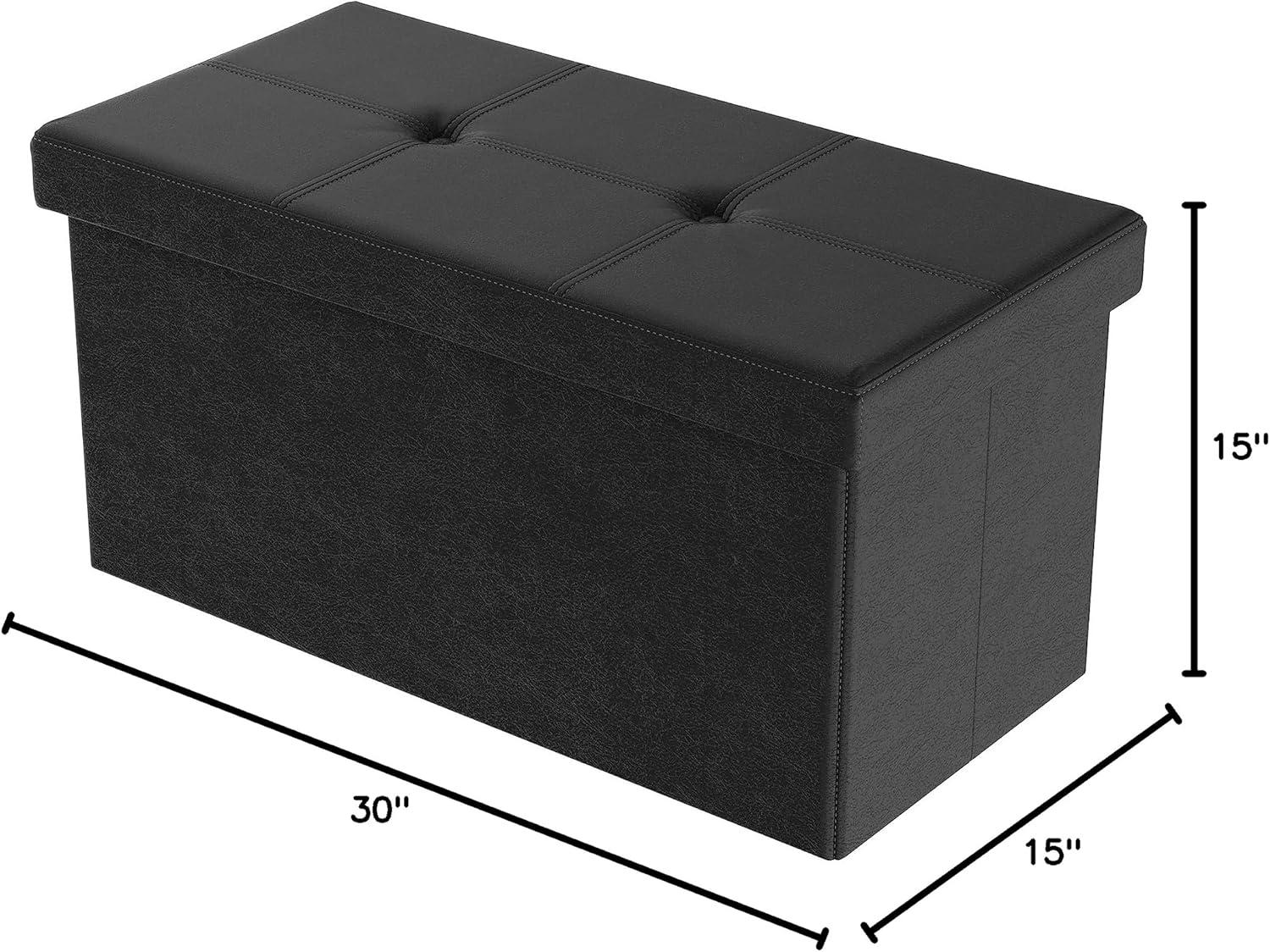 imageStorage Ottoman 30Inch Folding Faux Leather Footrest Linen Chest or Bench with Removable Bin for Living Room or Bedroom by Lavish Home BrownBlack