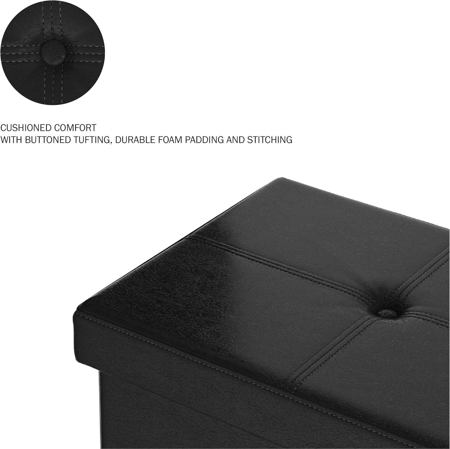 imageStorage Ottoman 30Inch Folding Faux Leather Footrest Linen Chest or Bench with Removable Bin for Living Room or Bedroom by Lavish Home BrownBlack