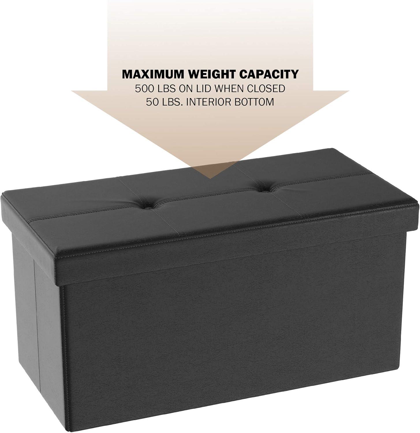 imageStorage Ottoman 30Inch Folding Faux Leather Footrest Linen Chest or Bench with Removable Bin for Living Room or Bedroom by Lavish Home BrownBlack
