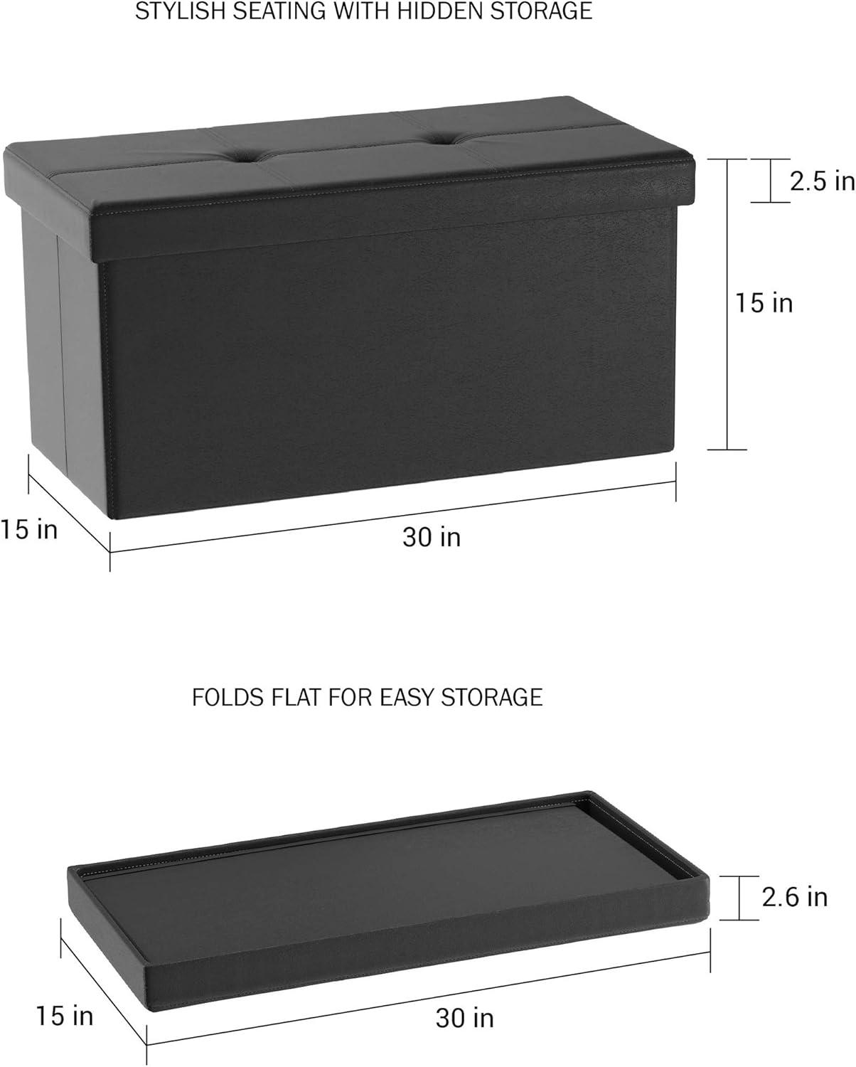 imageStorage Ottoman 30Inch Folding Faux Leather Footrest Linen Chest or Bench with Removable Bin for Living Room or Bedroom by Lavish Home BrownBlack