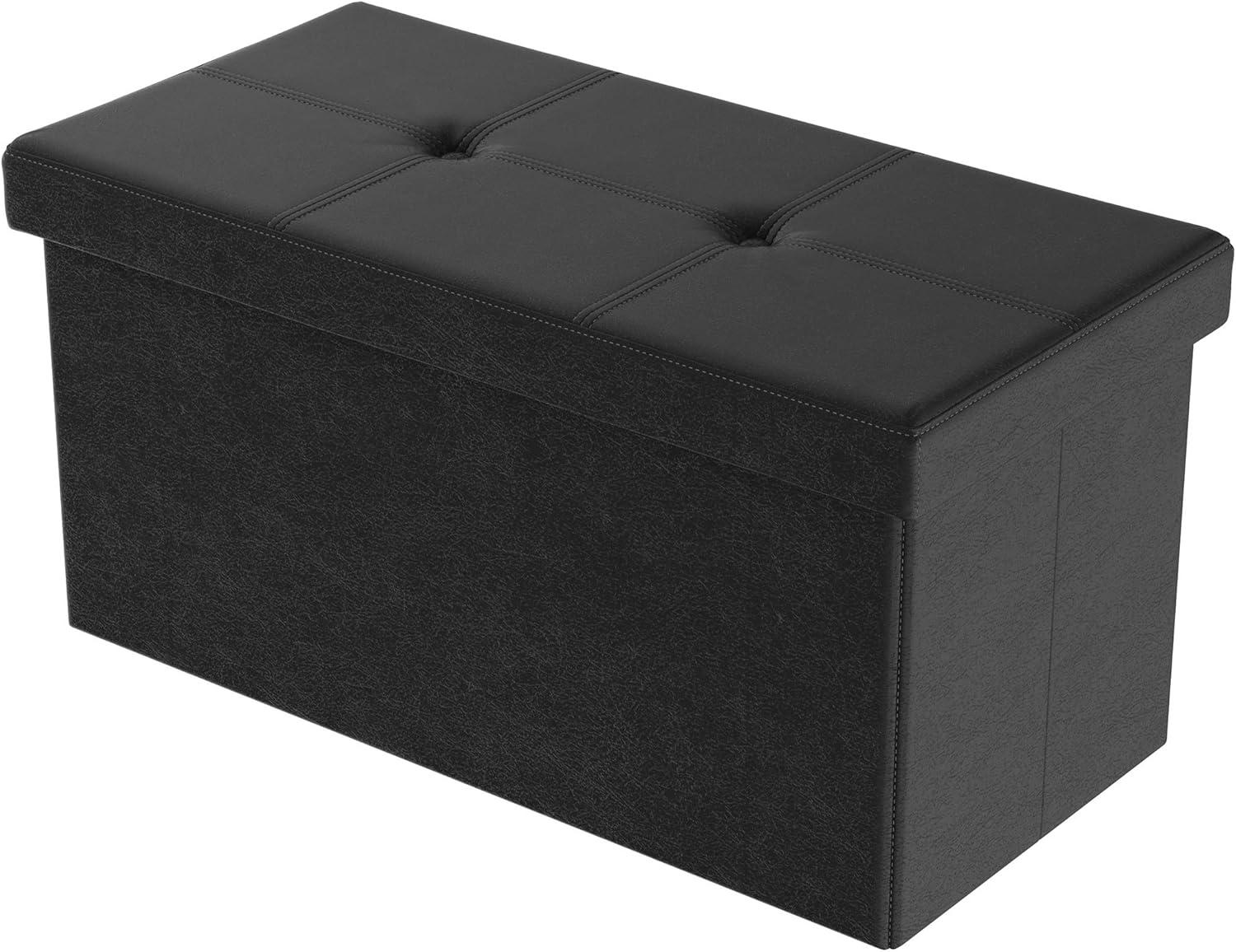 imageStorage Ottoman 30Inch Folding Faux Leather Footrest Linen Chest or Bench with Removable Bin for Living Room or Bedroom by Lavish Home BrownBlack