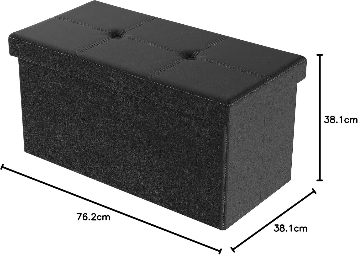 imageStorage Ottoman 30Inch Folding Faux Leather Footrest Linen Chest or Bench with Removable Bin for Living Room or Bedroom by Lavish Home BrownBlack