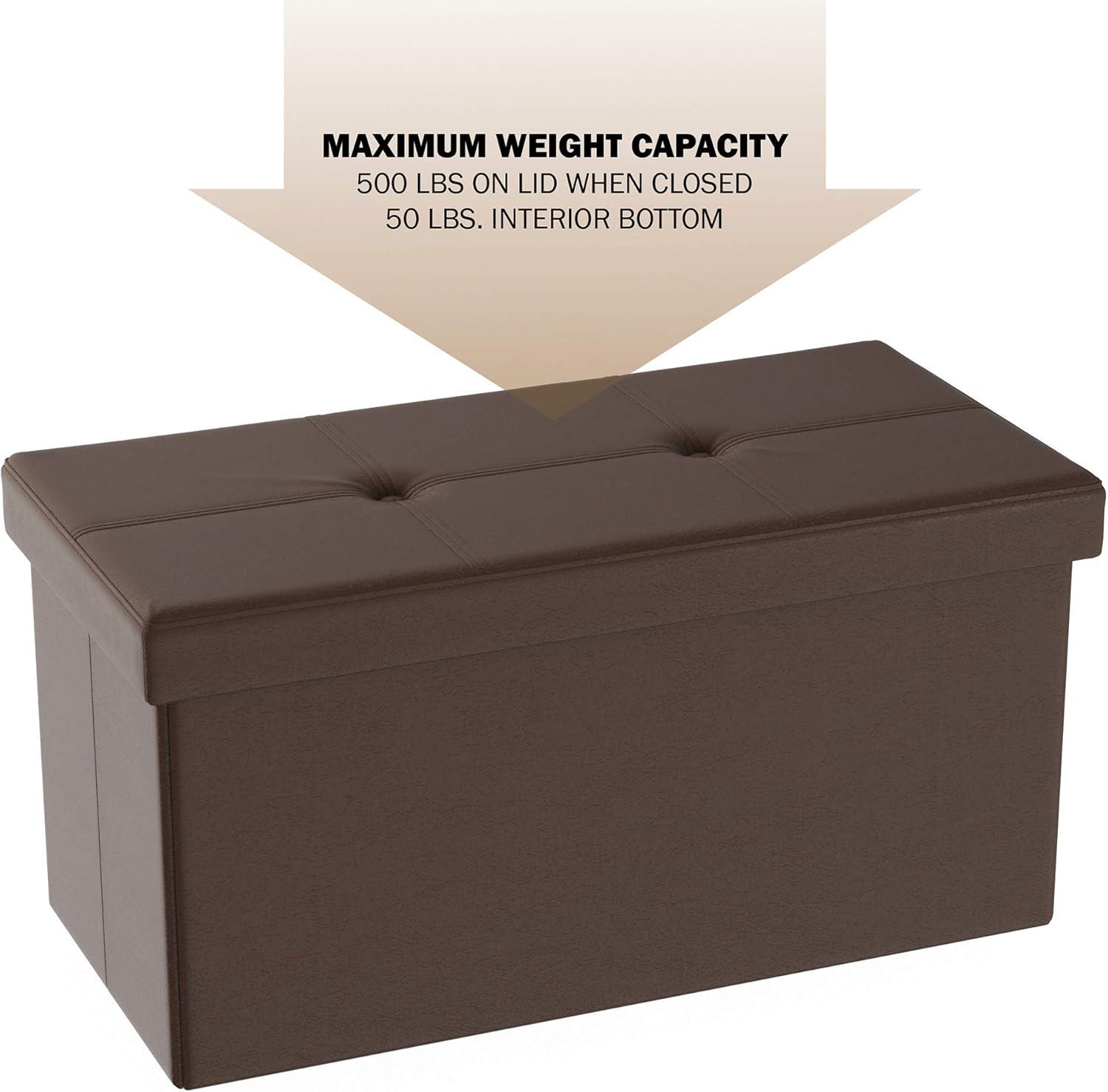imageStorage Ottoman 30Inch Folding Faux Leather Footrest Linen Chest or Bench with Removable Bin for Living Room or Bedroom by Lavish Home BrownChocolate Brown