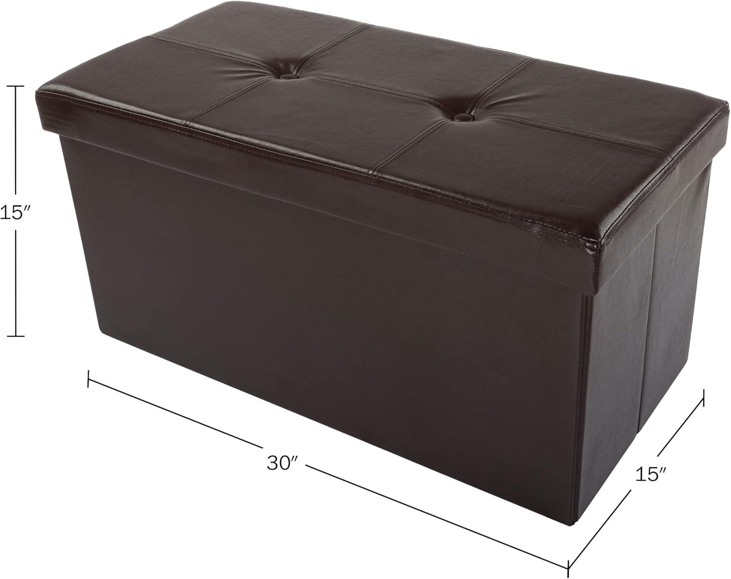 imageStorage Ottoman 30Inch Folding Faux Leather Footrest Linen Chest or Bench with Removable Bin for Living Room or Bedroom by Lavish Home BrownChocolate Brown