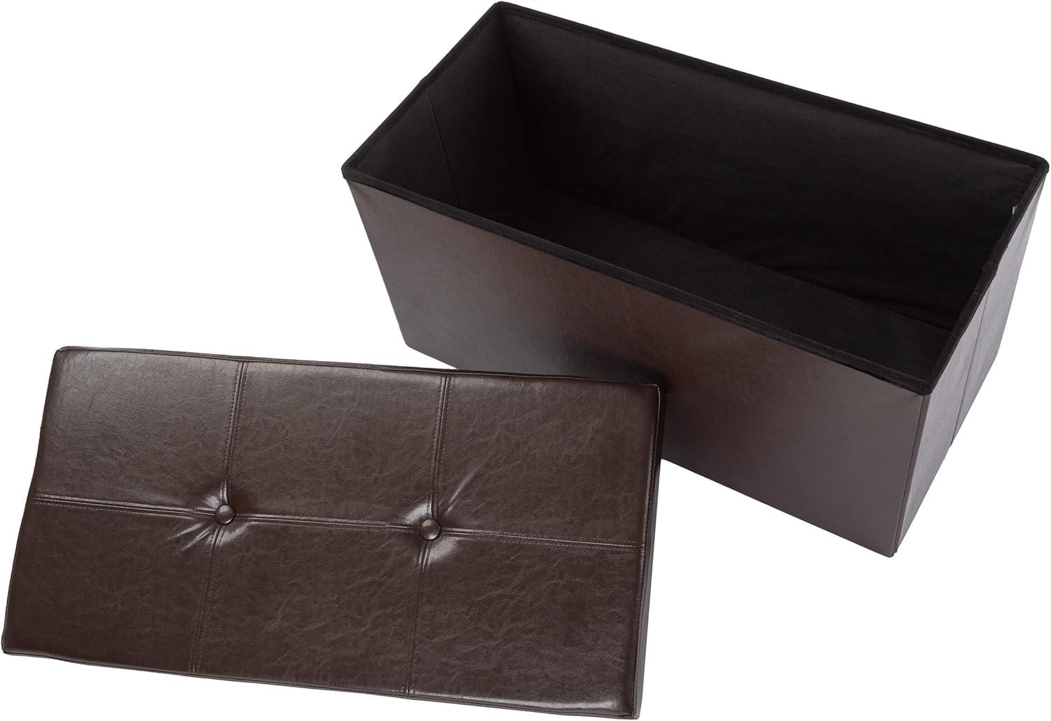 imageStorage Ottoman 30Inch Folding Faux Leather Footrest Linen Chest or Bench with Removable Bin for Living Room or Bedroom by Lavish Home BrownChocolate Brown