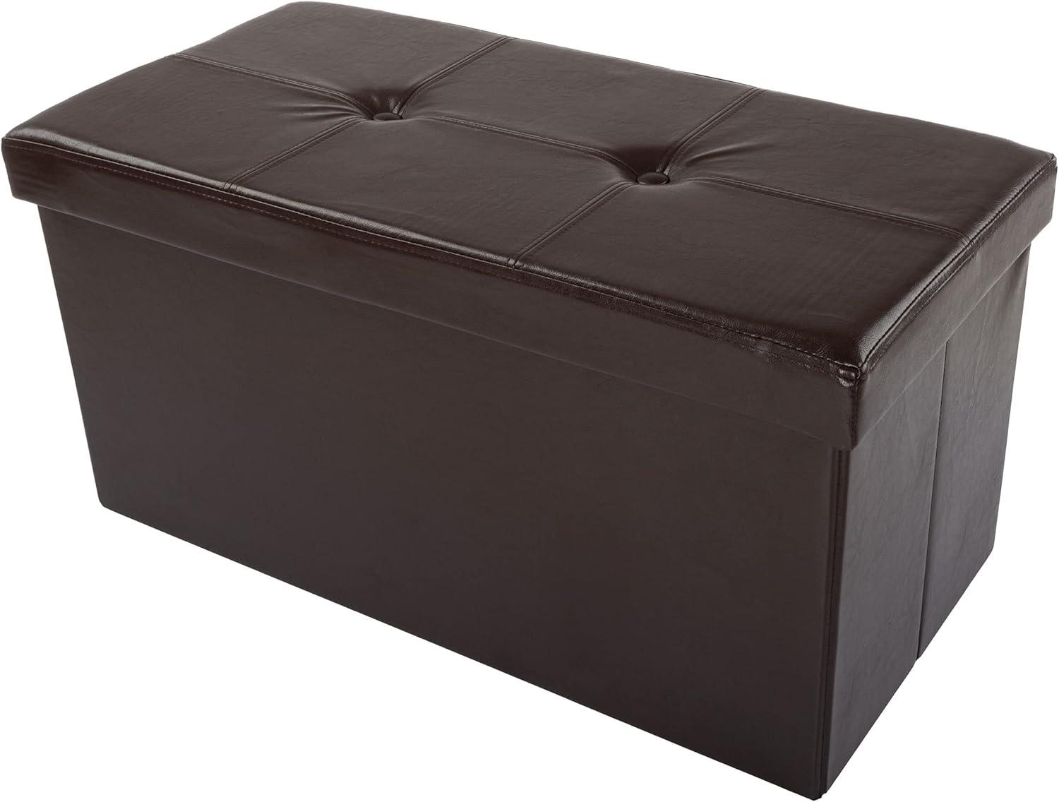 imageStorage Ottoman 30Inch Folding Faux Leather Footrest Linen Chest or Bench with Removable Bin for Living Room or Bedroom by Lavish Home BrownChocolate Brown
