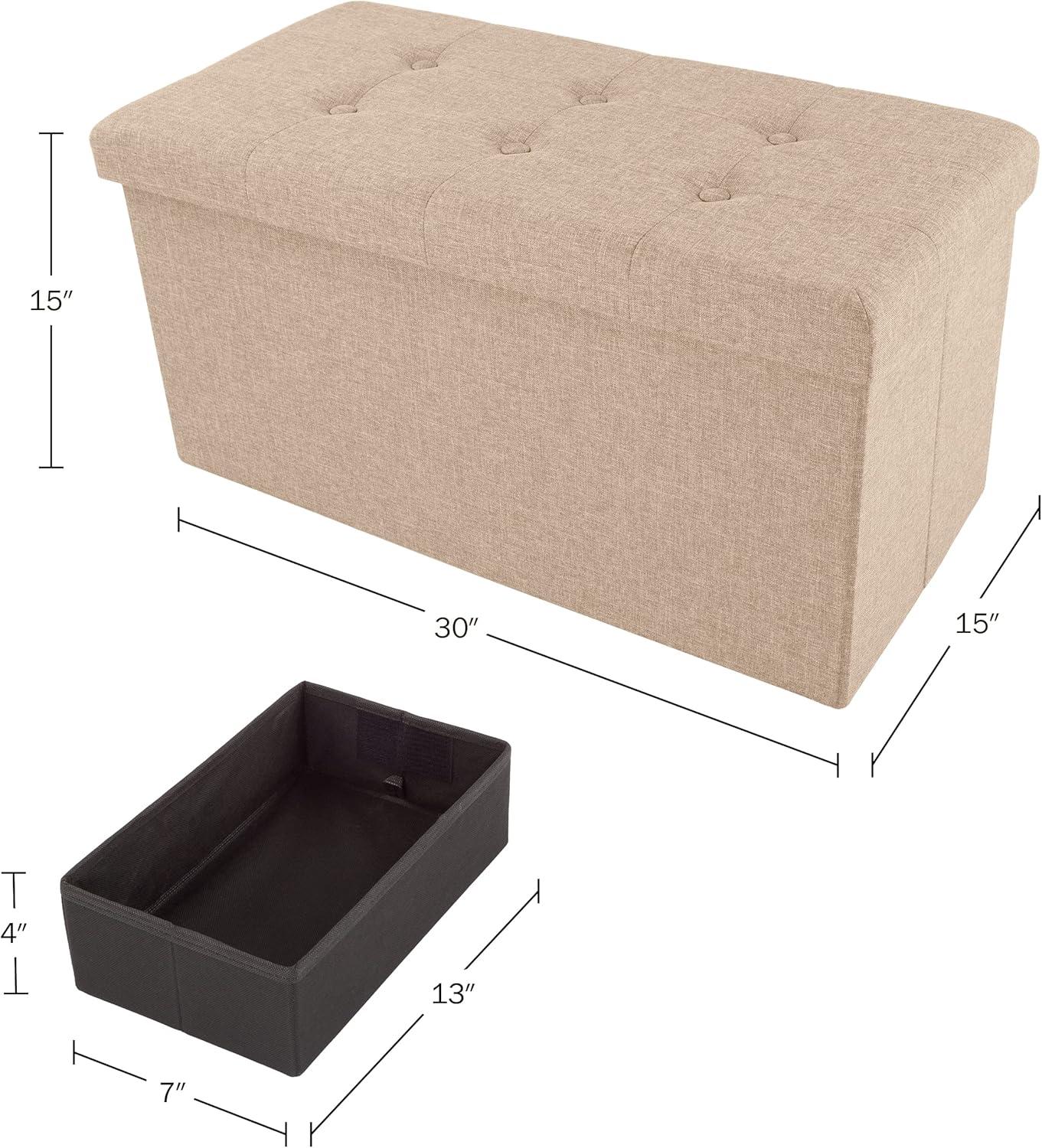 imageStorage Ottoman 30Inch Folding Tufted Footrest Linen Chest or Bench with Removable Bin for Living Room Bedroom or Dorm by Lavish Home GrayBeige