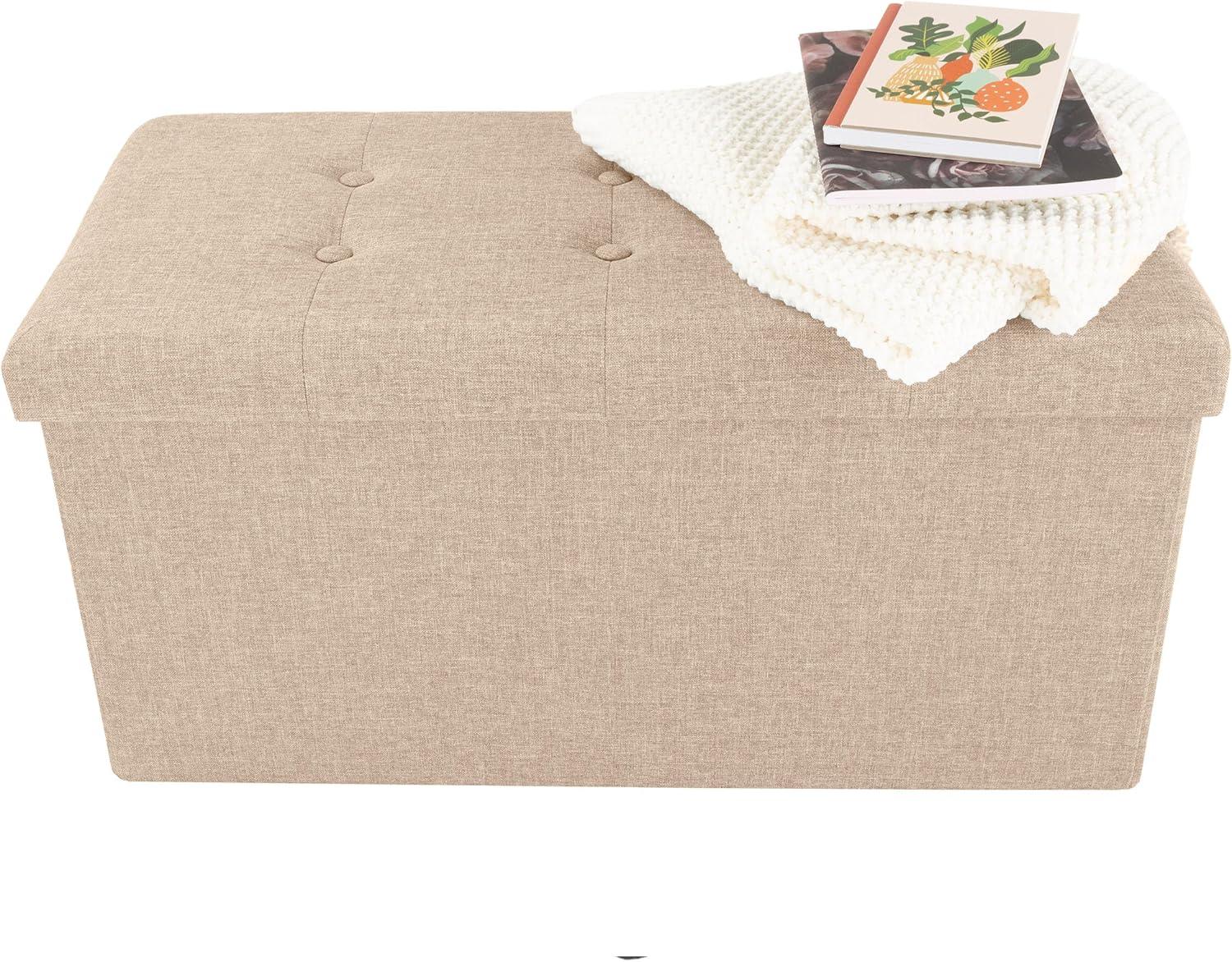 imageStorage Ottoman 30Inch Folding Tufted Footrest Linen Chest or Bench with Removable Bin for Living Room Bedroom or Dorm by Lavish Home GrayBeige