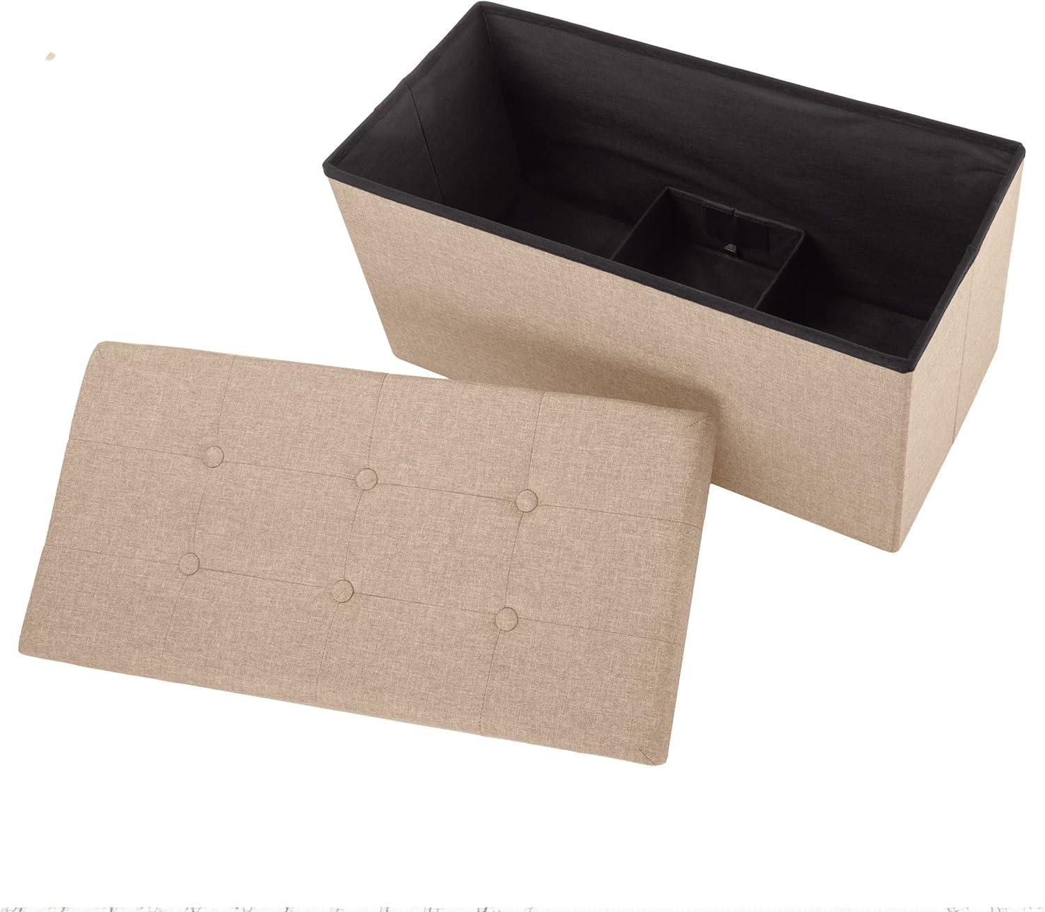 imageStorage Ottoman 30Inch Folding Tufted Footrest Linen Chest or Bench with Removable Bin for Living Room Bedroom or Dorm by Lavish Home GrayBeige