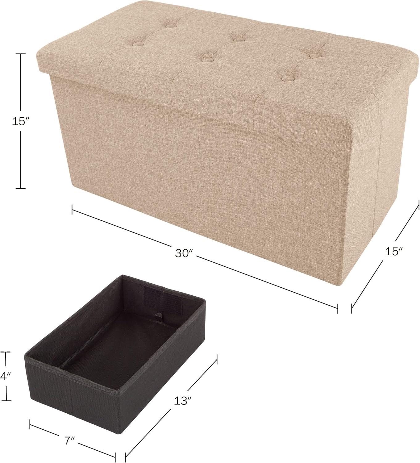imageStorage Ottoman 30Inch Folding Tufted Footrest Linen Chest or Bench with Removable Bin for Living Room Bedroom or Dorm by Lavish Home GrayBeige