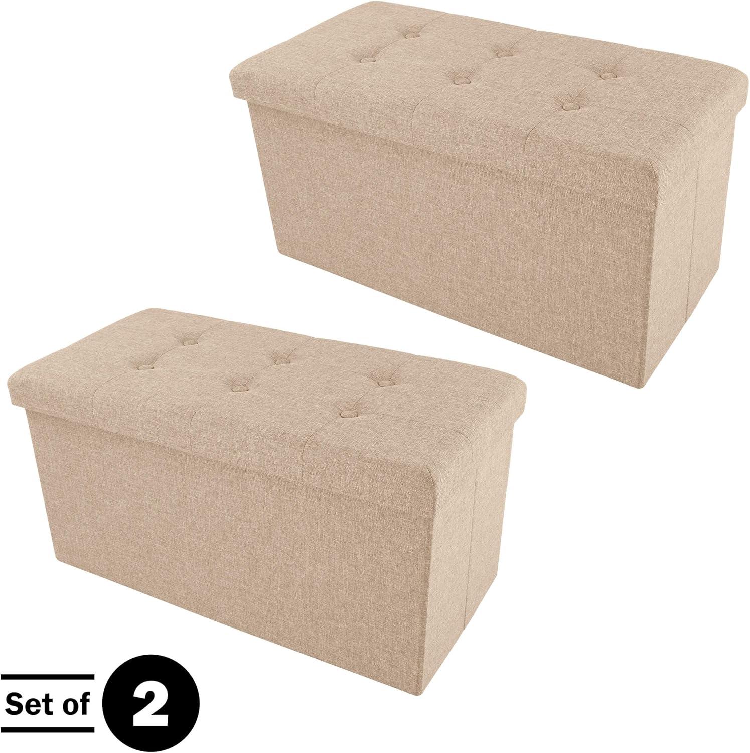 imageStorage Ottoman 30Inch Folding Tufted Footrest Linen Chest or Bench with Removable Bin for Living Room Bedroom or Dorm by Lavish Home GrayBeige