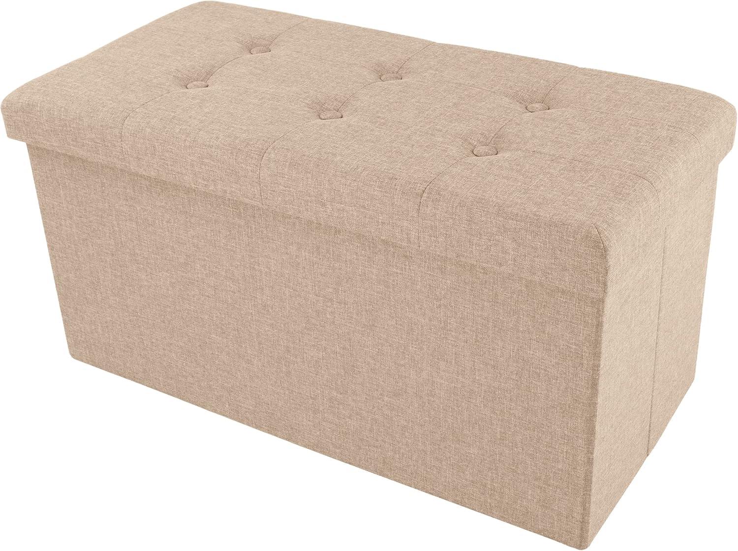 imageStorage Ottoman 30Inch Folding Tufted Footrest Linen Chest or Bench with Removable Bin for Living Room Bedroom or Dorm by Lavish Home GrayBeige