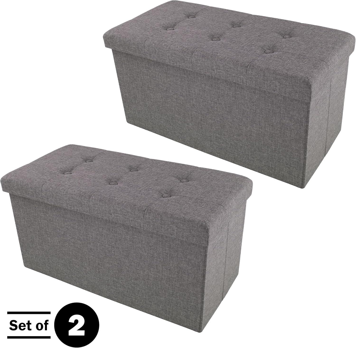 imageStorage Ottoman 30Inch Folding Tufted Footrest Linen Chest or Bench with Removable Bin for Living Room Bedroom or Dorm by Lavish Home GrayDark Gray