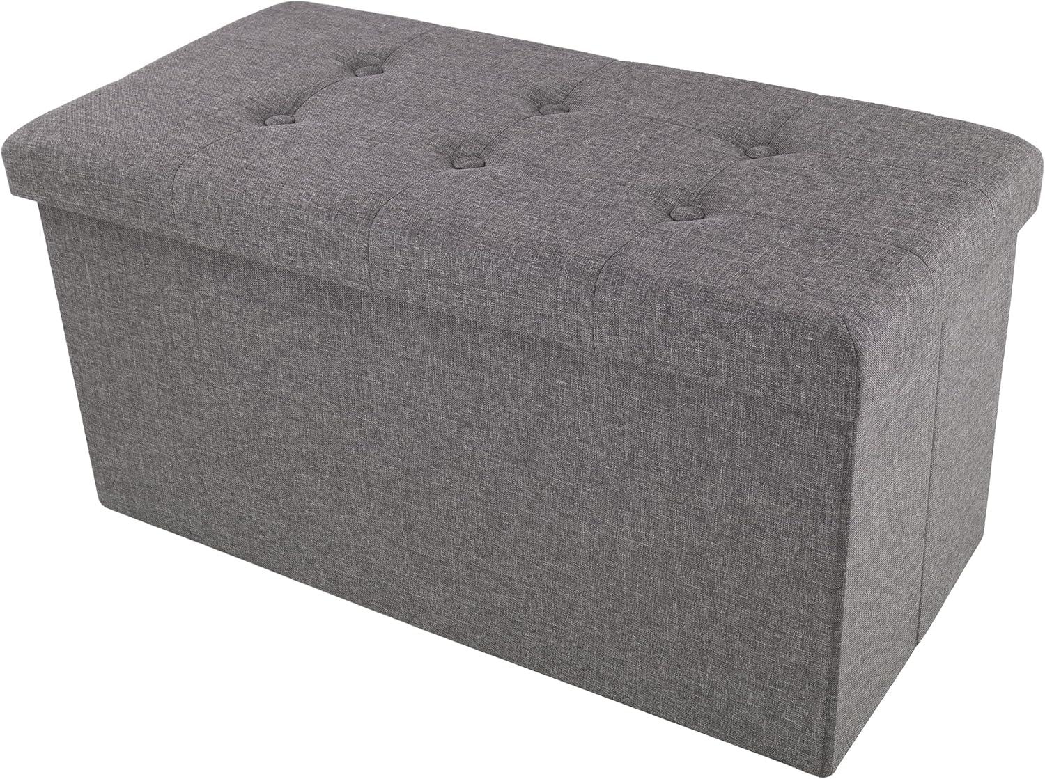 imageStorage Ottoman 30Inch Folding Tufted Footrest Linen Chest or Bench with Removable Bin for Living Room Bedroom or Dorm by Lavish Home GrayDark Gray