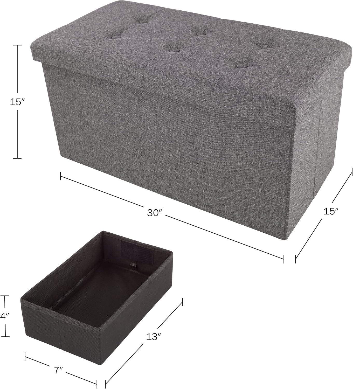 imageStorage Ottoman 30Inch Folding Tufted Footrest Linen Chest or Bench with Removable Bin for Living Room Bedroom or Dorm by Lavish Home GrayDark Gray