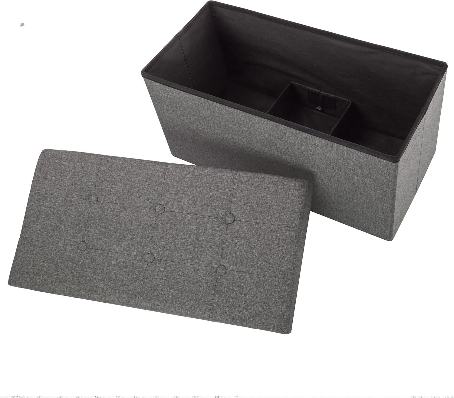 imageStorage Ottoman 30Inch Folding Tufted Footrest Linen Chest or Bench with Removable Bin for Living Room Bedroom or Dorm by Lavish Home GrayDark Gray