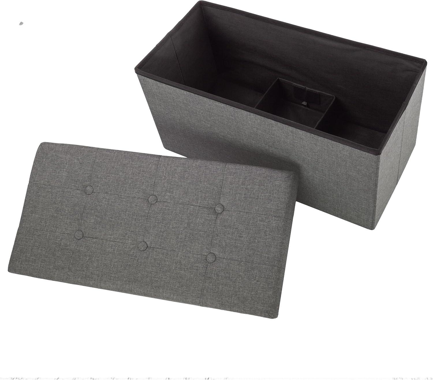 imageStorage Ottoman 30Inch Folding Tufted Footrest Linen Chest or Bench with Removable Bin for Living Room Bedroom or Dorm by Lavish Home GrayDark Gray