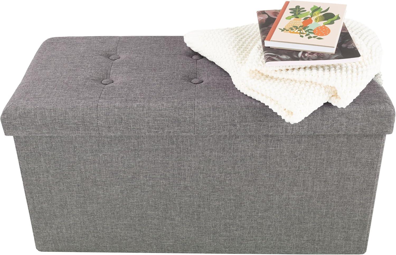 imageStorage Ottoman 30Inch Folding Tufted Footrest Linen Chest or Bench with Removable Bin for Living Room Bedroom or Dorm by Lavish Home GrayDark Gray