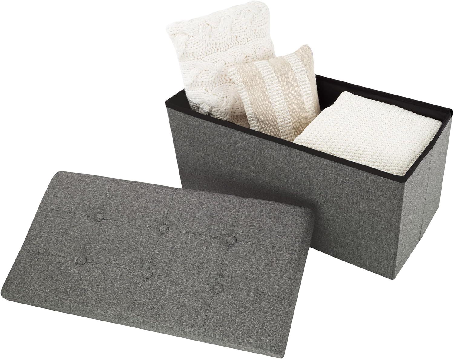 imageStorage Ottoman 30Inch Folding Tufted Footrest Linen Chest or Bench with Removable Bin for Living Room Bedroom or Dorm by Lavish Home GrayDark Gray