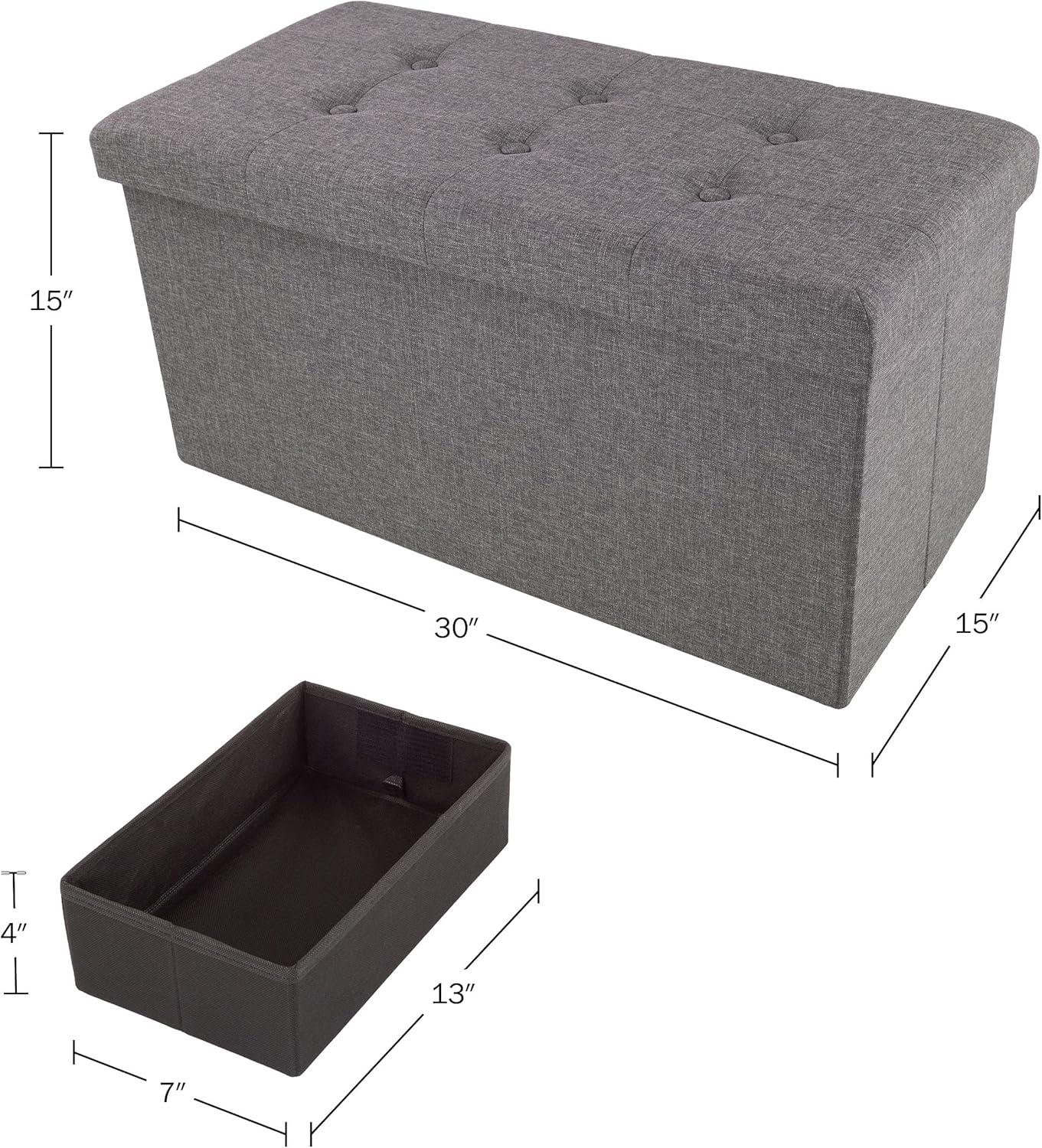 imageStorage Ottoman 30Inch Folding Tufted Footrest Linen Chest or Bench with Removable Bin for Living Room Bedroom or Dorm by Lavish Home GrayDark Gray
