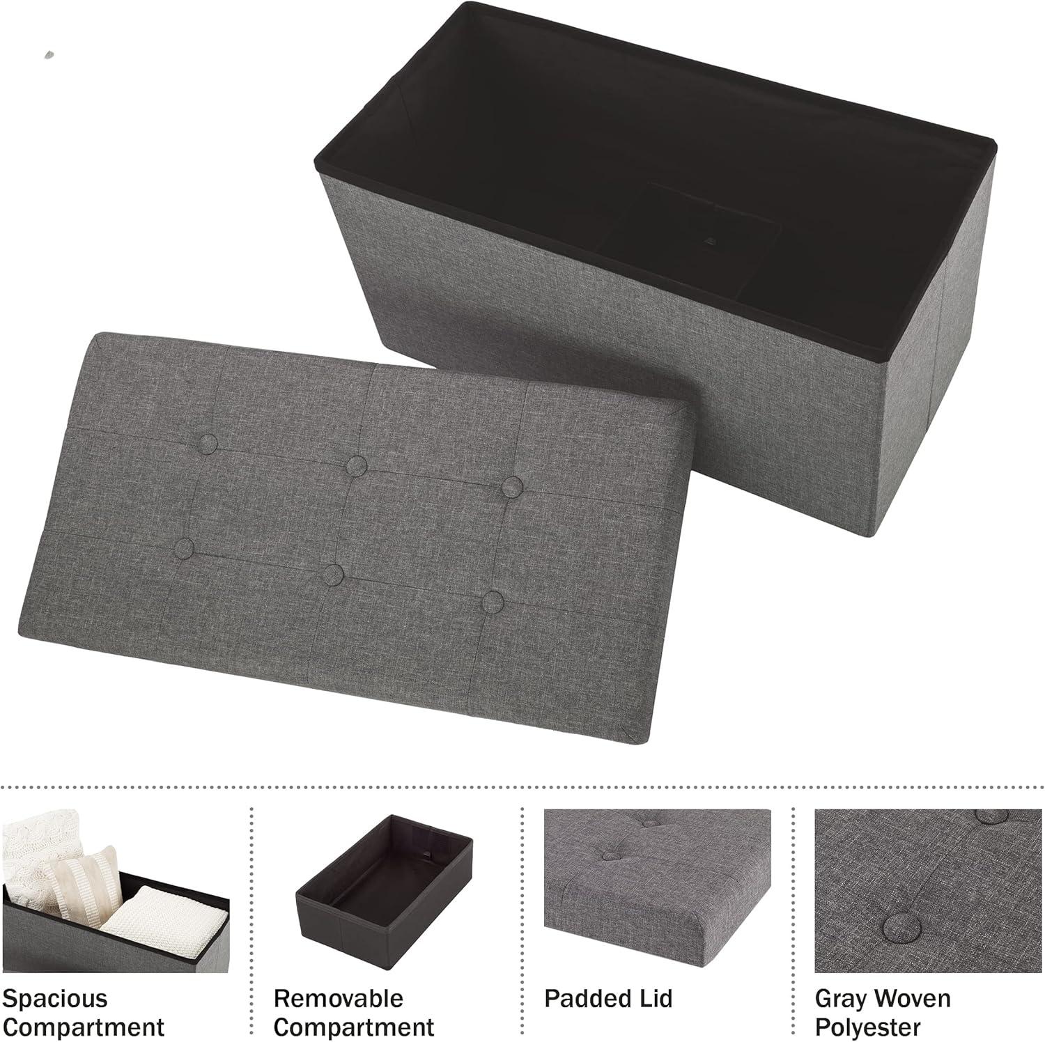 imageStorage Ottoman 30Inch Folding Tufted Footrest Linen Chest or Bench with Removable Bin for Living Room Bedroom or Dorm by Lavish Home GrayDark Gray