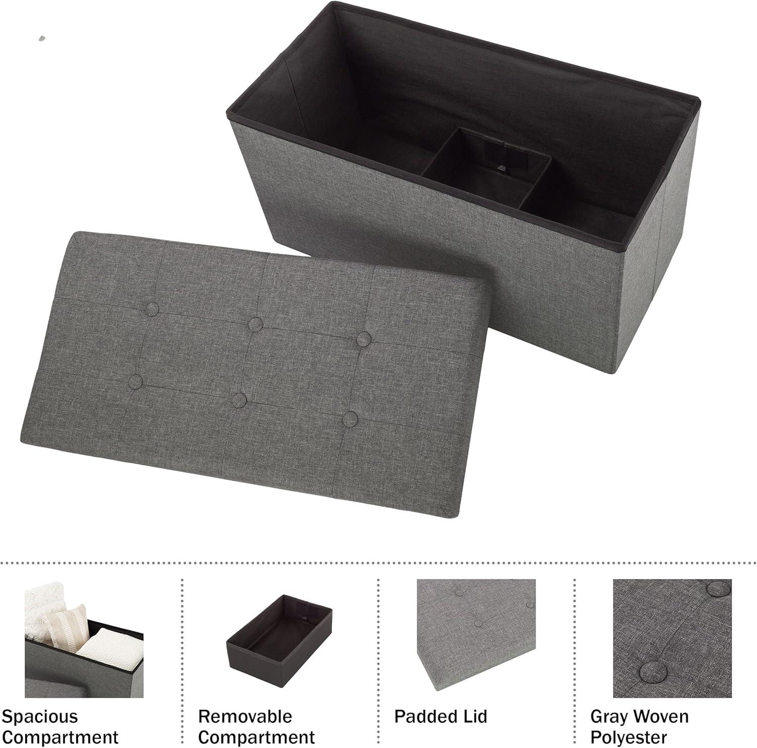 imageStorage Ottoman 30Inch Folding Tufted Footrest Linen Chest or Bench with Removable Bin for Living Room Bedroom or Dorm by Lavish Home GrayDark Gray