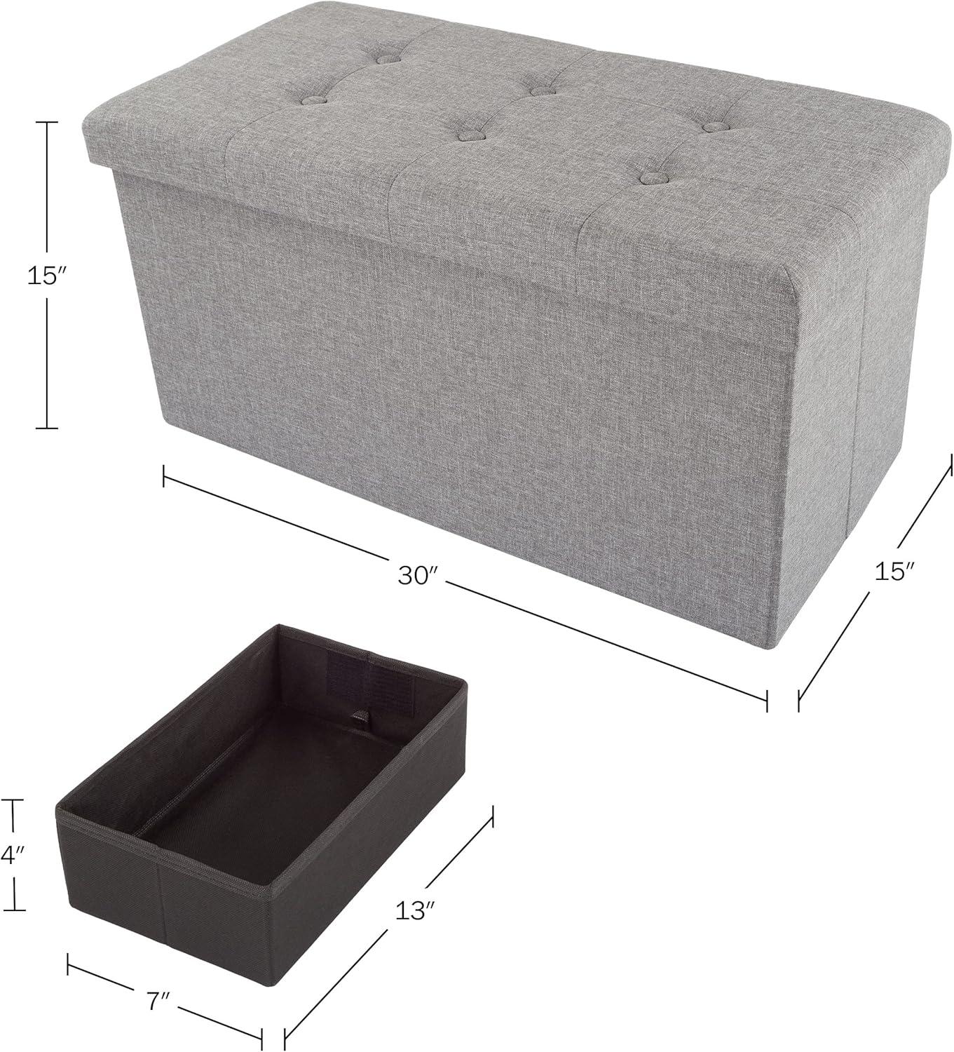 imageStorage Ottoman 30Inch Folding Tufted Footrest Linen Chest or Bench with Removable Bin for Living Room Bedroom or Dorm by Lavish Home GrayLight Gray