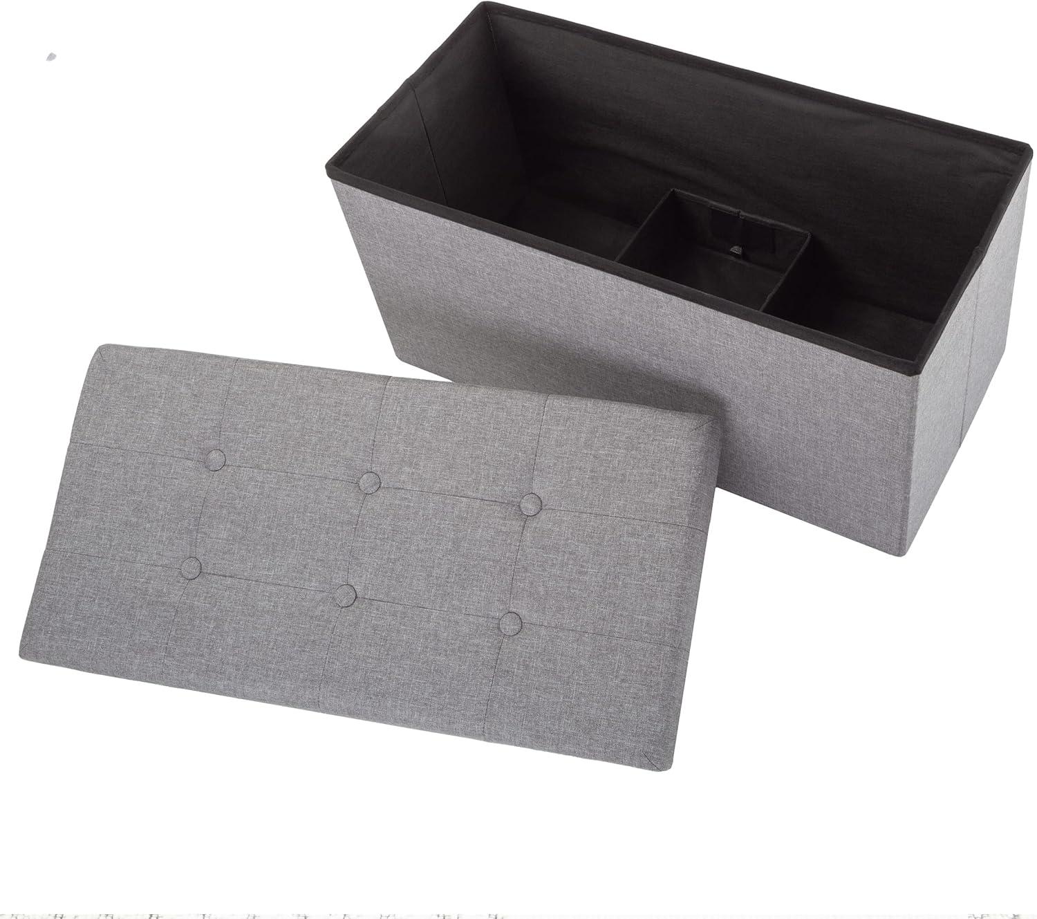 imageStorage Ottoman 30Inch Folding Tufted Footrest Linen Chest or Bench with Removable Bin for Living Room Bedroom or Dorm by Lavish Home GrayLight Gray