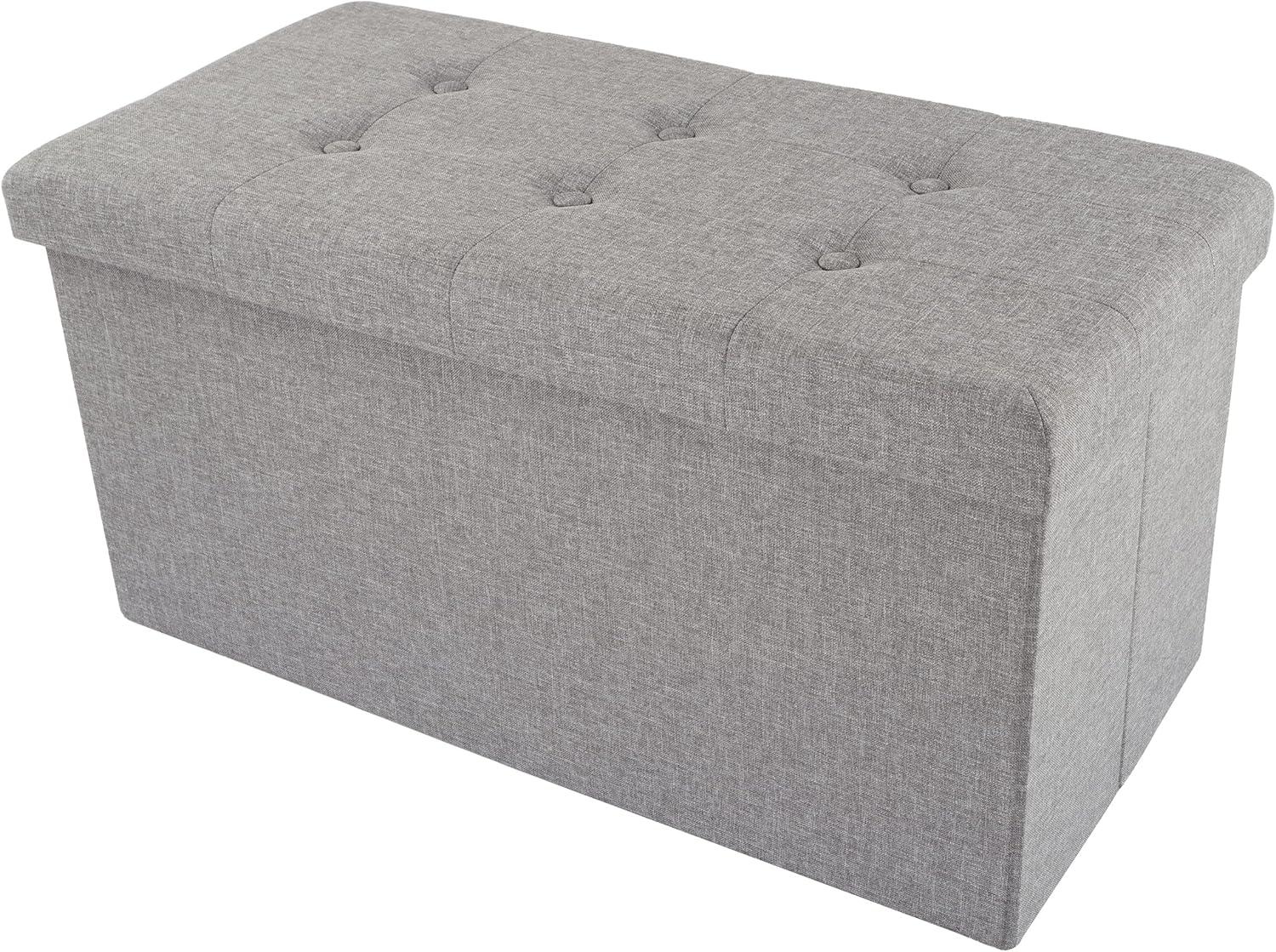 imageStorage Ottoman 30Inch Folding Tufted Footrest Linen Chest or Bench with Removable Bin for Living Room Bedroom or Dorm by Lavish Home GrayLight Gray