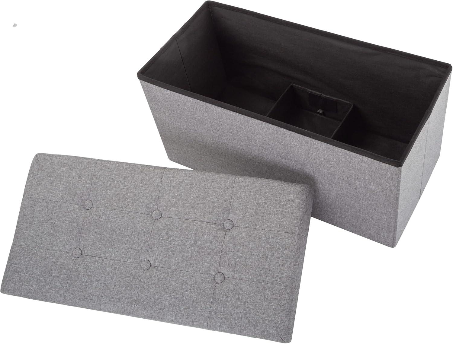 imageStorage Ottoman 30Inch Folding Tufted Footrest Linen Chest or Bench with Removable Bin for Living Room Bedroom or Dorm by Lavish Home GrayLight Gray