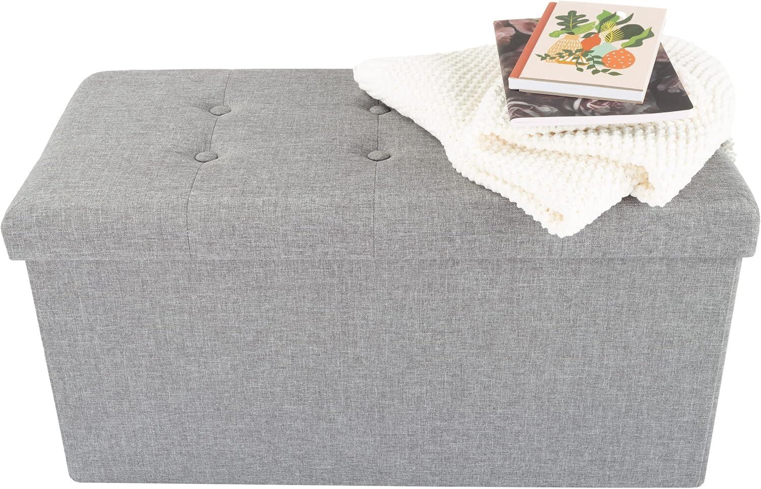imageStorage Ottoman 30Inch Folding Tufted Footrest Linen Chest or Bench with Removable Bin for Living Room Bedroom or Dorm by Lavish Home GrayLight Gray