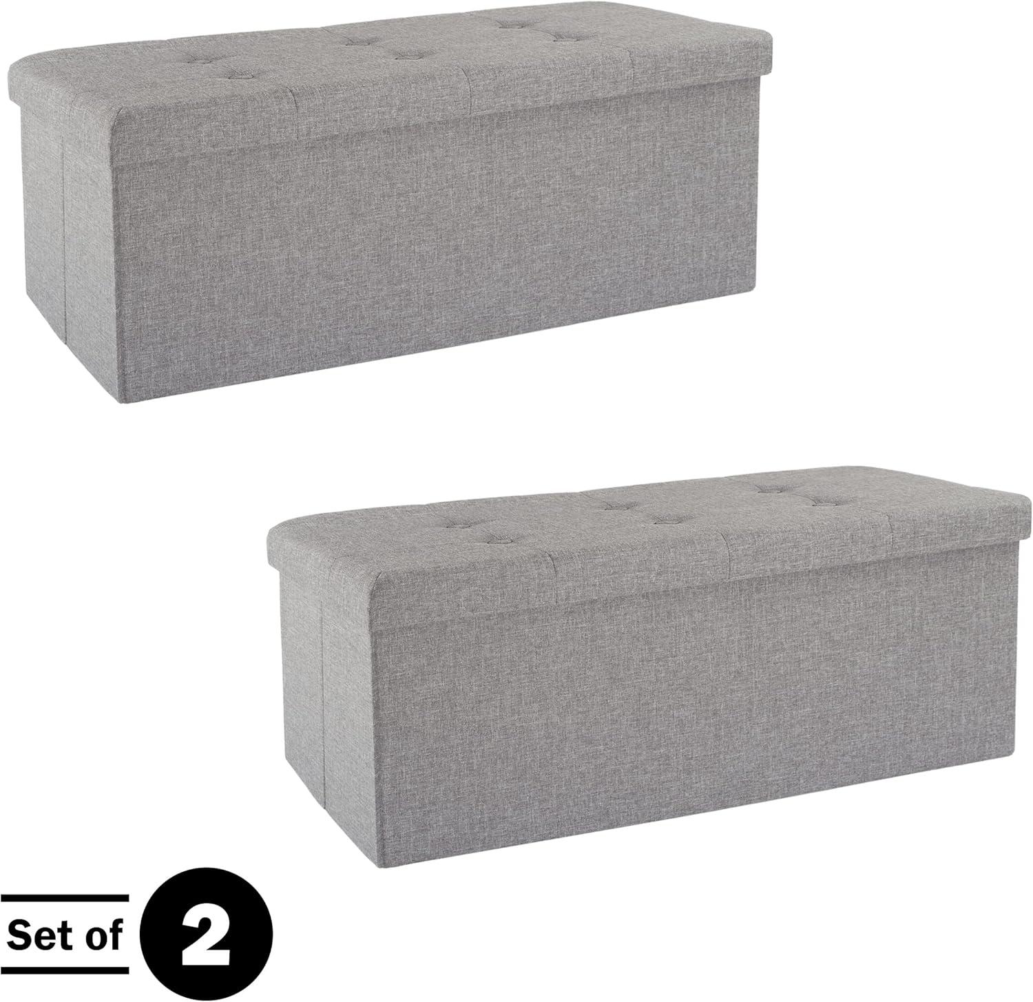 imageStorage Ottoman 30Inch Folding Tufted Footrest Linen Chest or Bench with Removable Bin for Living Room Bedroom or Dorm by Lavish Home GrayLight Gray