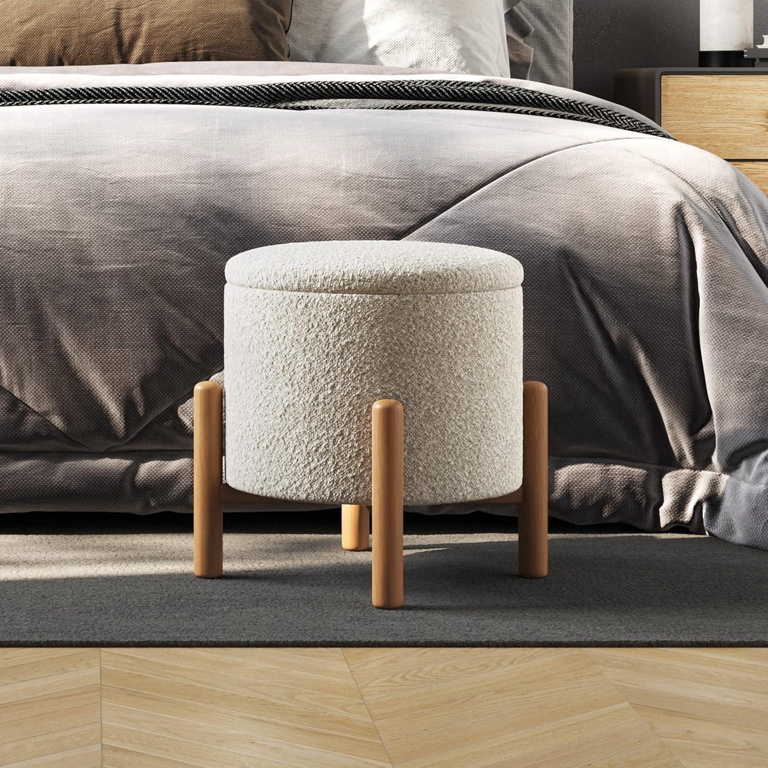 imageStorage Ottoman Multipurpose Round Footrest or Storage Organizer with Removable Top for Living Room Dorm or Apartment by Lavish Home GrayGrey