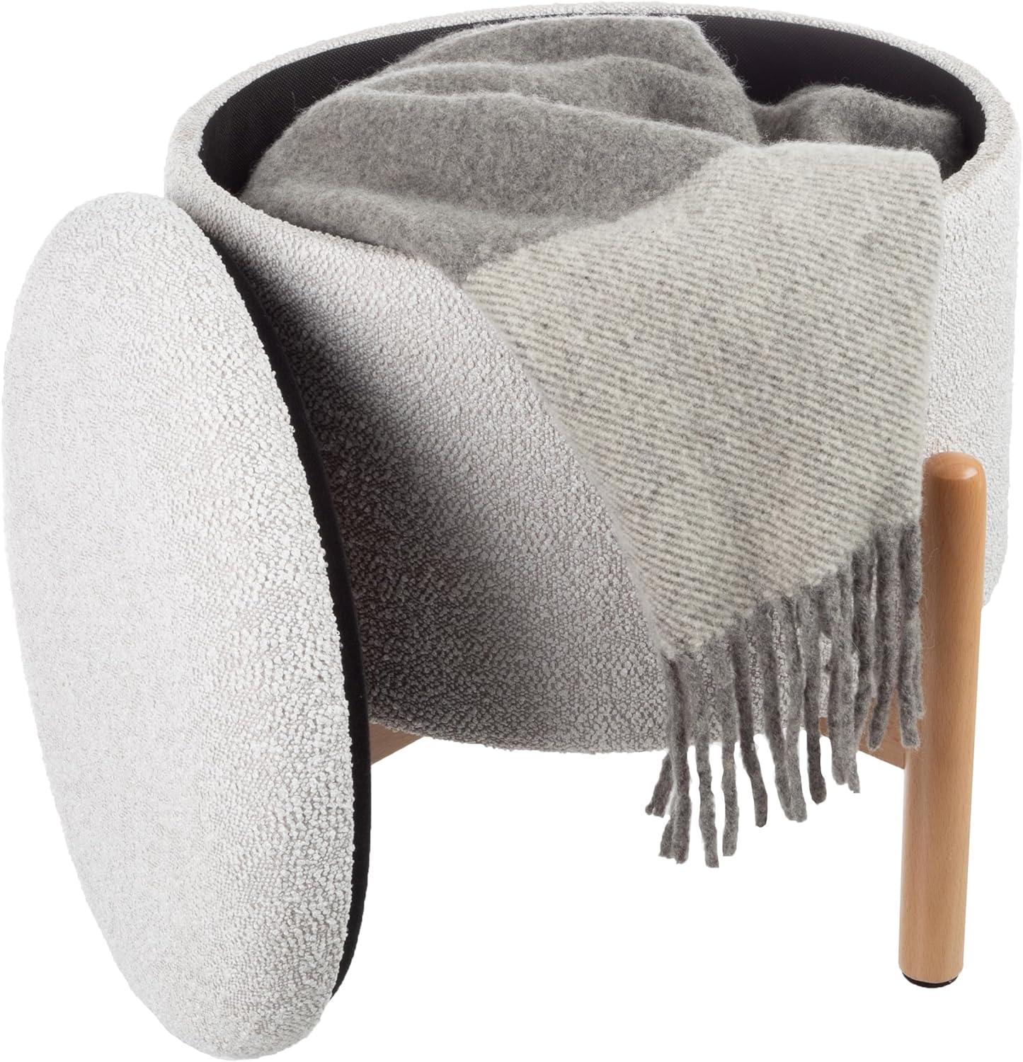 imageStorage Ottoman Multipurpose Round Footrest or Storage Organizer with Removable Top for Living Room Dorm or Apartment by Lavish Home GrayGrey