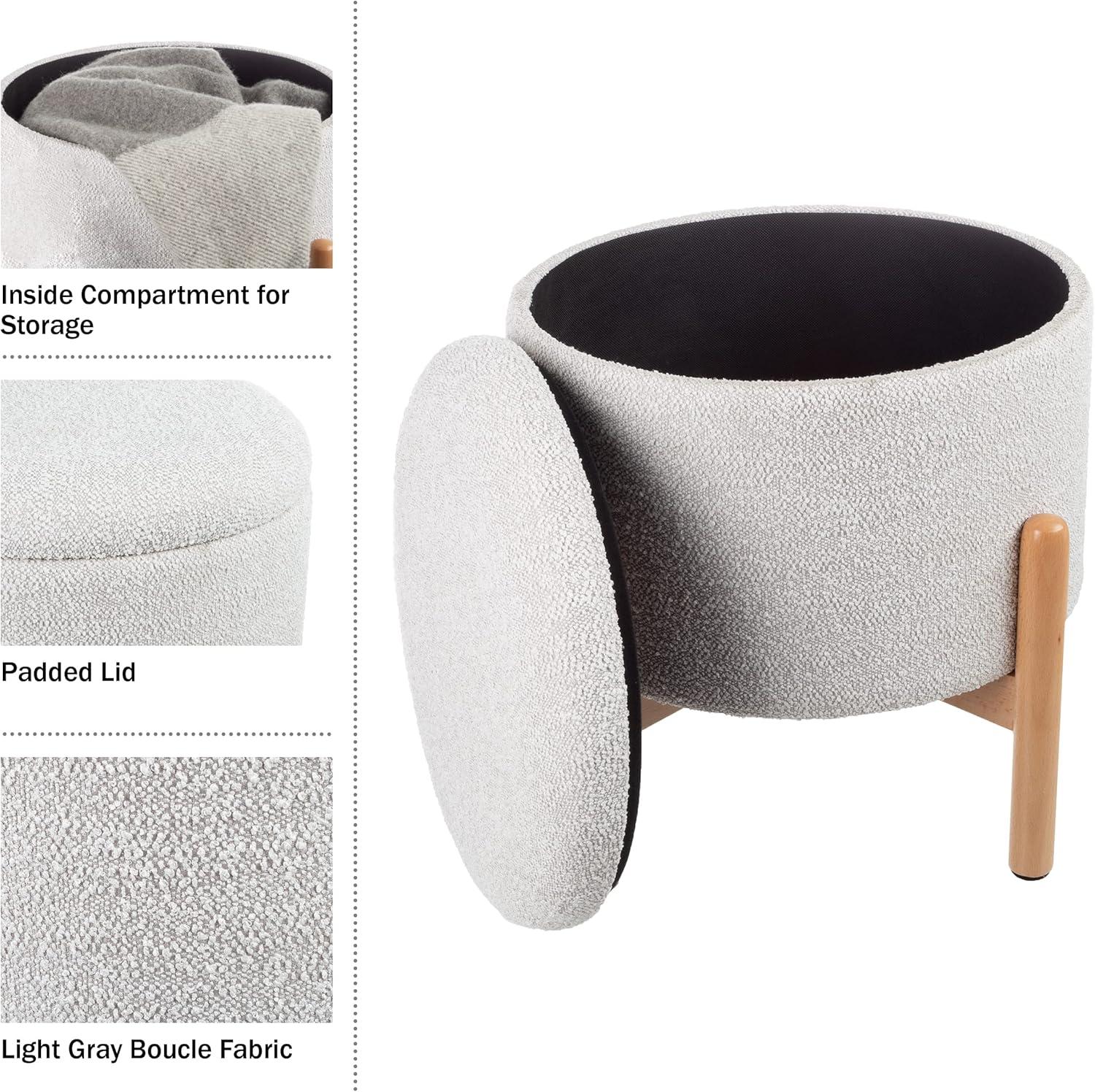 imageStorage Ottoman Multipurpose Round Footrest or Storage Organizer with Removable Top for Living Room Dorm or Apartment by Lavish Home GrayGrey