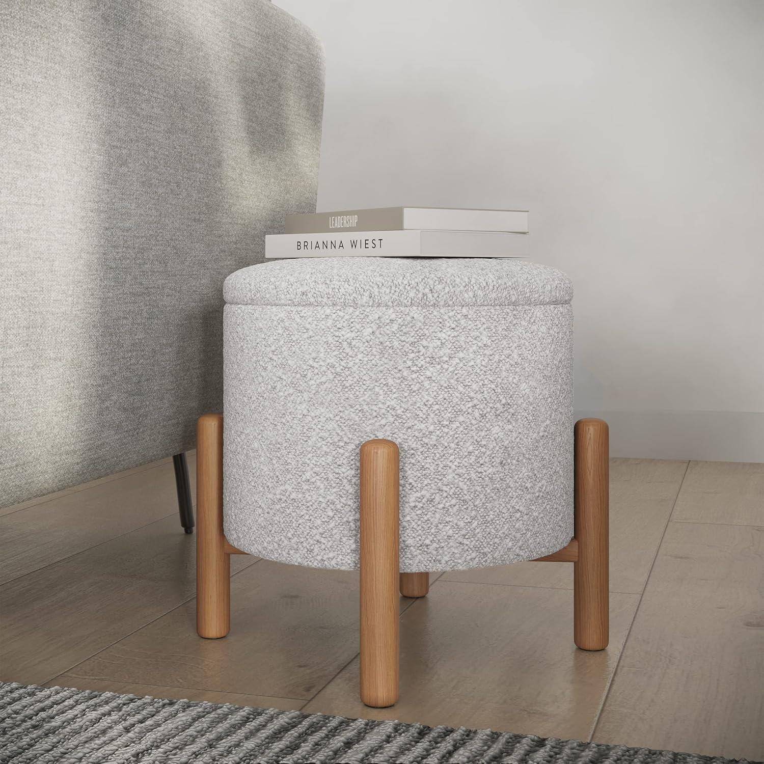imageStorage Ottoman Multipurpose Round Footrest or Storage Organizer with Removable Top for Living Room Dorm or Apartment by Lavish Home GrayGrey