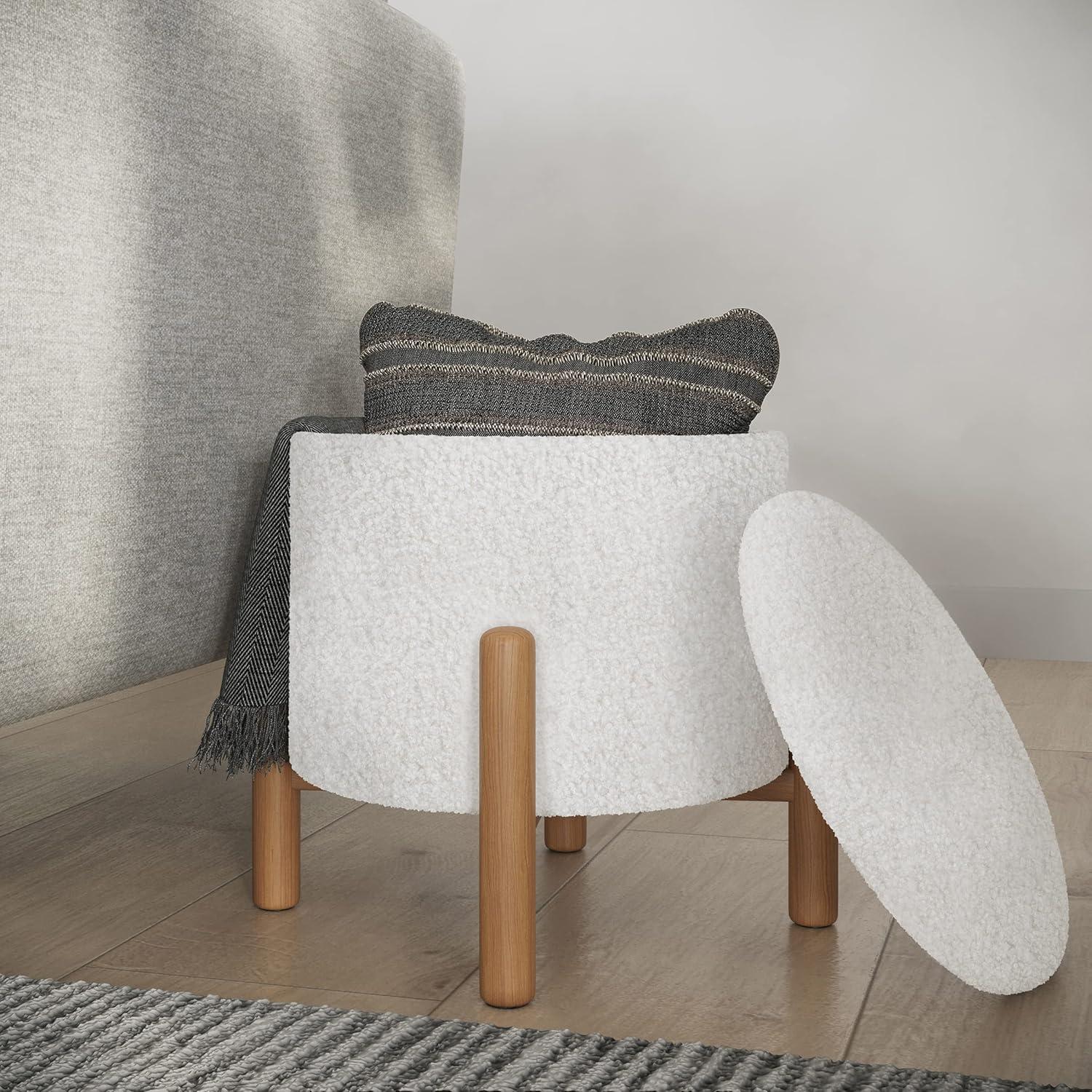 imageStorage Ottoman Multipurpose Round Footrest or Storage Organizer with Removable Top for Living Room Dorm or Apartment by Lavish Home GrayWhite