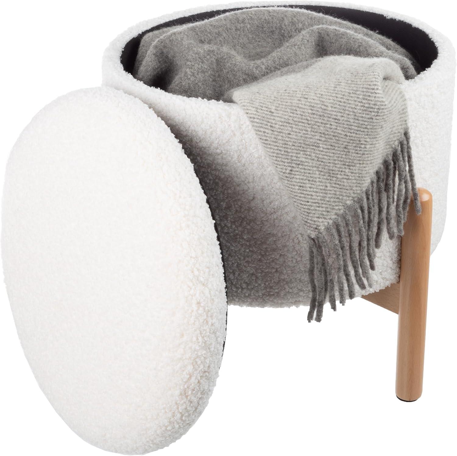 imageStorage Ottoman Multipurpose Round Footrest or Storage Organizer with Removable Top for Living Room Dorm or Apartment by Lavish Home GrayWhite