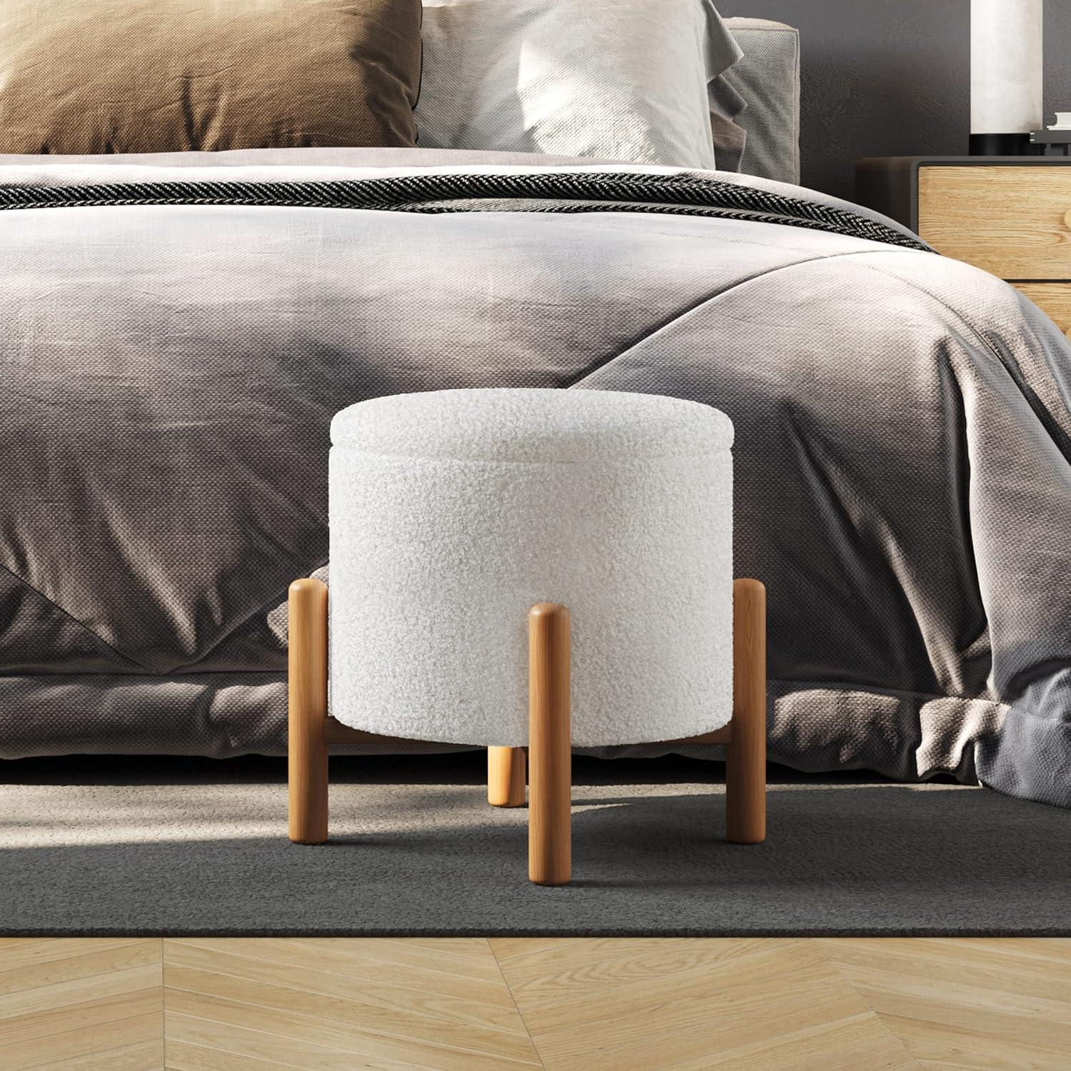 imageStorage Ottoman Multipurpose Round Footrest or Storage Organizer with Removable Top for Living Room Dorm or Apartment by Lavish Home GrayWhite