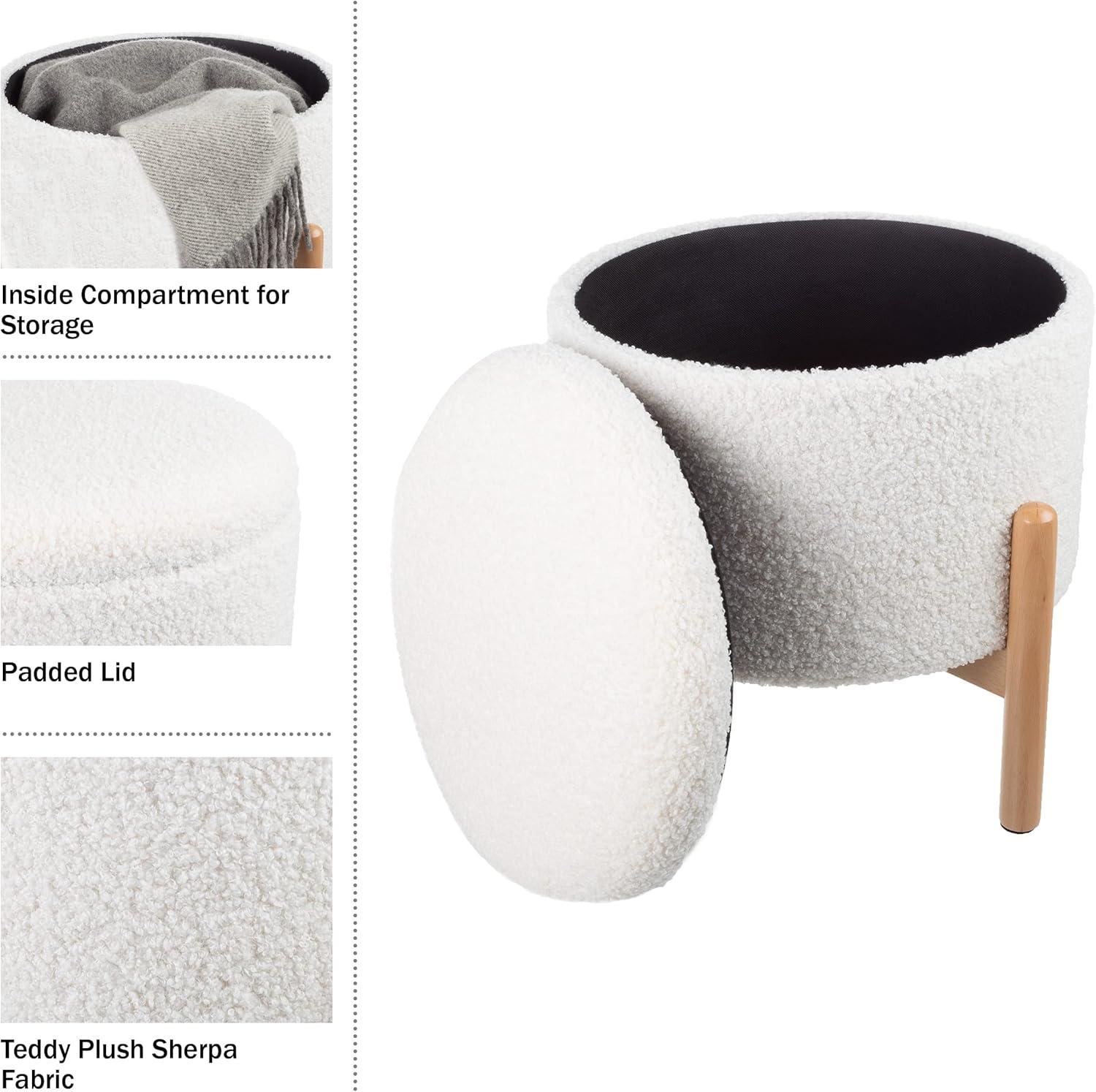 imageStorage Ottoman Multipurpose Round Footrest or Storage Organizer with Removable Top for Living Room Dorm or Apartment by Lavish Home GrayWhite