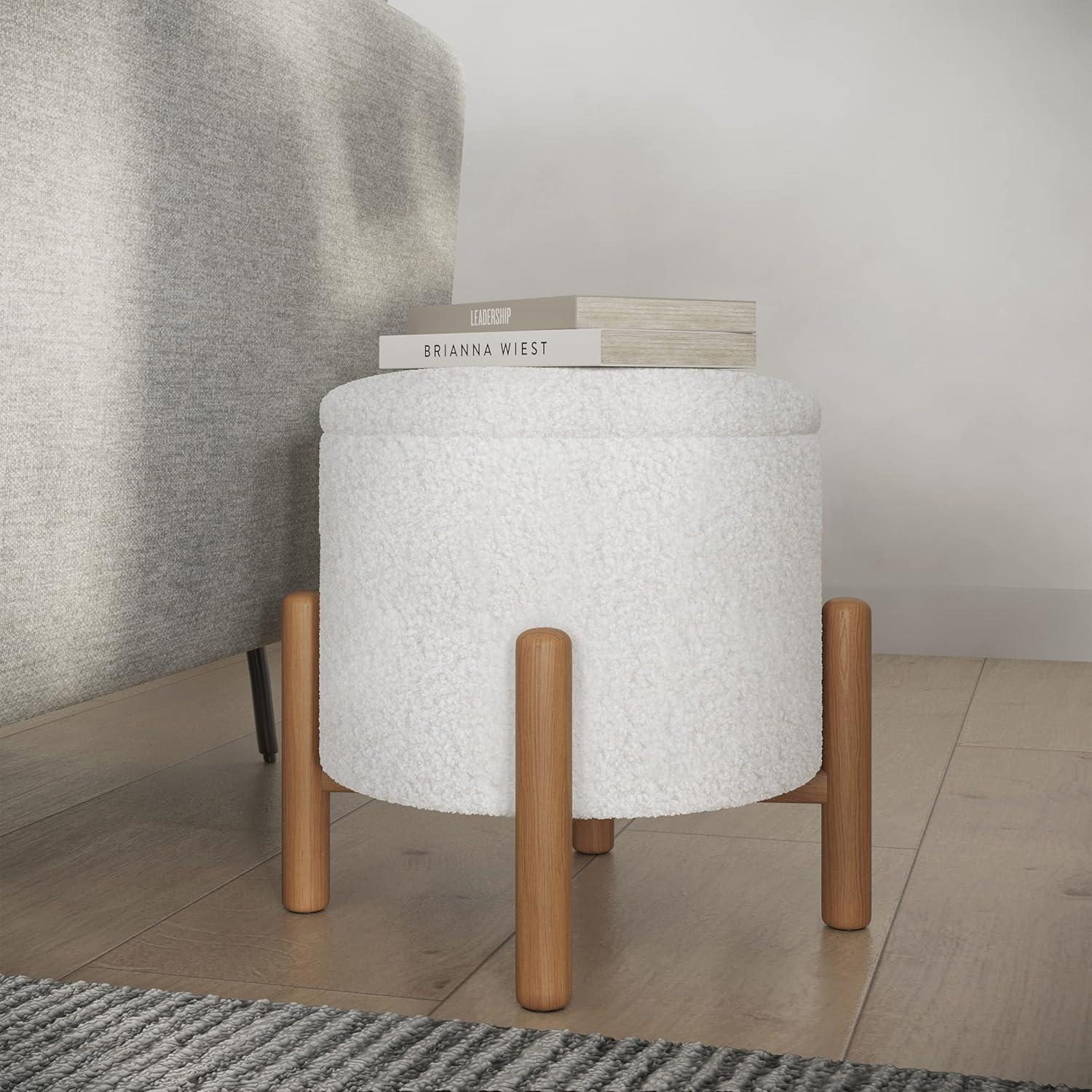 imageStorage Ottoman Multipurpose Round Footrest or Storage Organizer with Removable Top for Living Room Dorm or Apartment by Lavish Home GrayWhite