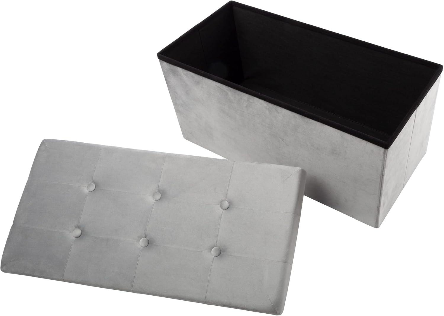 imageStorage Ottoman Velvet Tufted Footrest Linen Chest or Bench Organizer with Removable Lid for Bedroom Dorm Room or Entryway by Lavish Home GrayCube