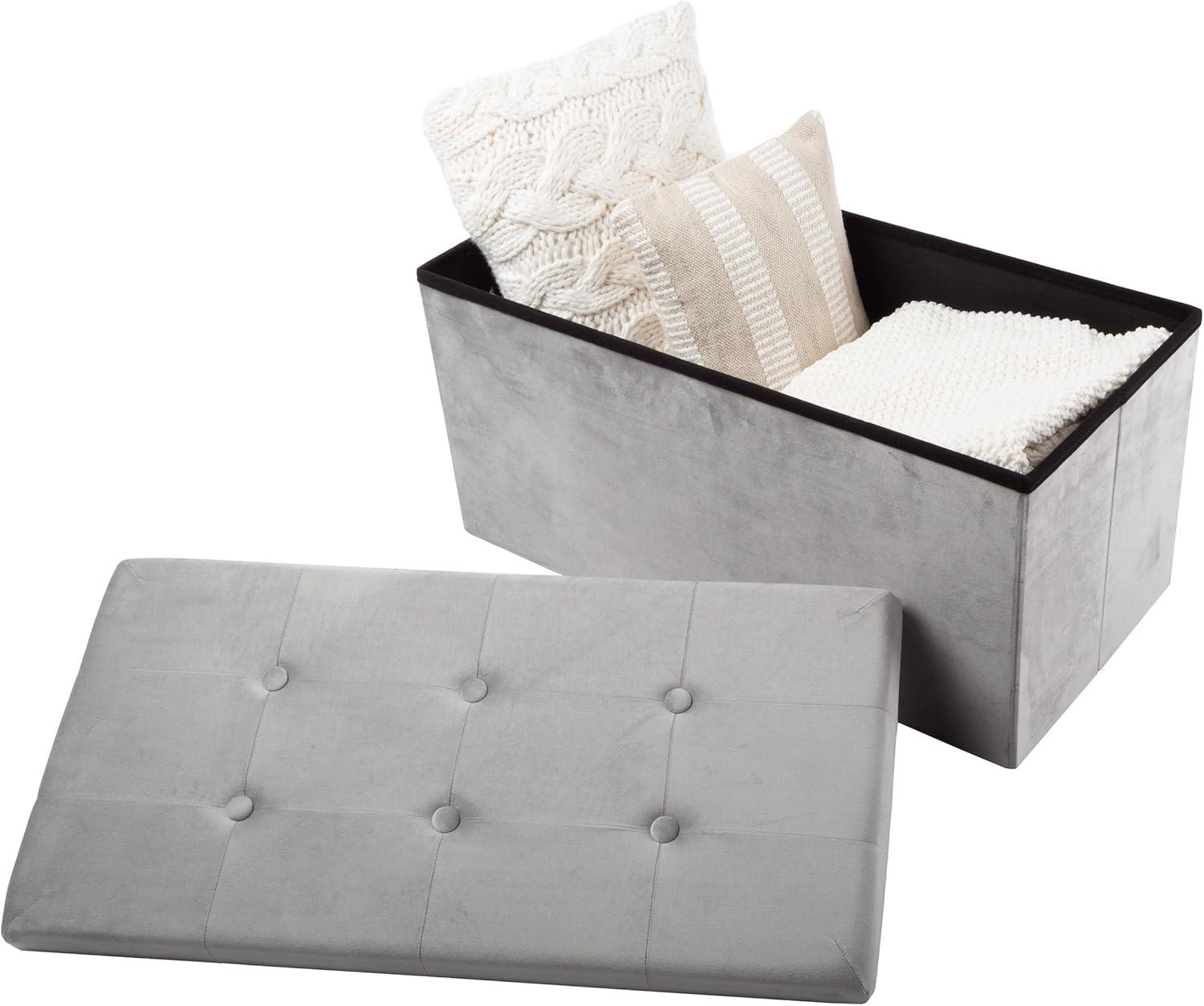 imageStorage Ottoman Velvet Tufted Footrest Linen Chest or Bench Organizer with Removable Lid for Bedroom Dorm Room or Entryway by Lavish Home GrayCube