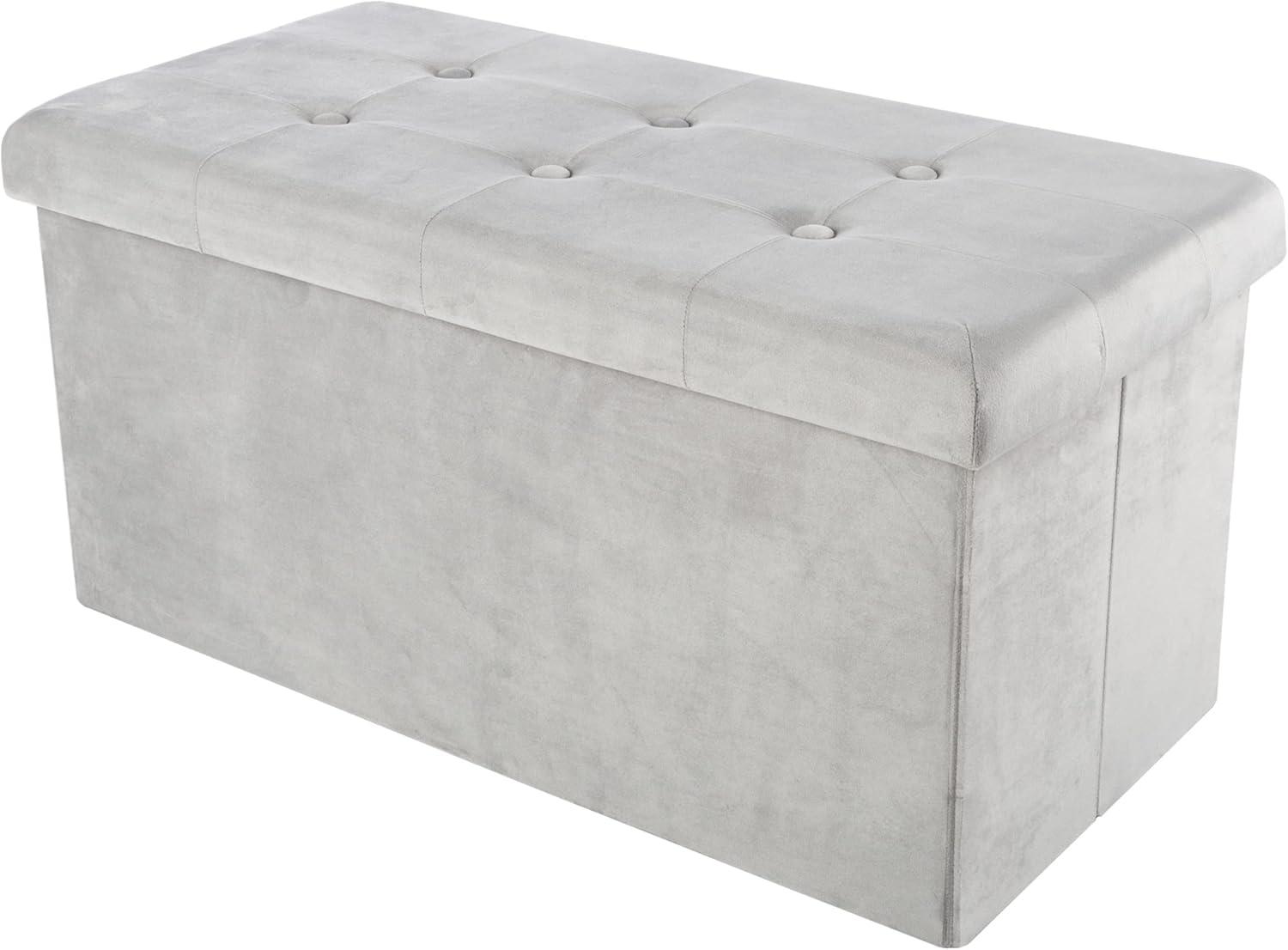 imageStorage Ottoman Velvet Tufted Footrest Linen Chest or Storage Organizer with Removable Lid for Bedroom Living Room or Dorm by Lavish Home GrayRectangular