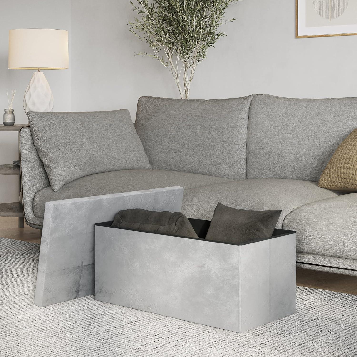 imageStorage Ottoman Velvet Tufted Footrest Linen Chest or Storage Organizer with Removable Lid for Bedroom Living Room or Dorm by Lavish Home GrayRectangular