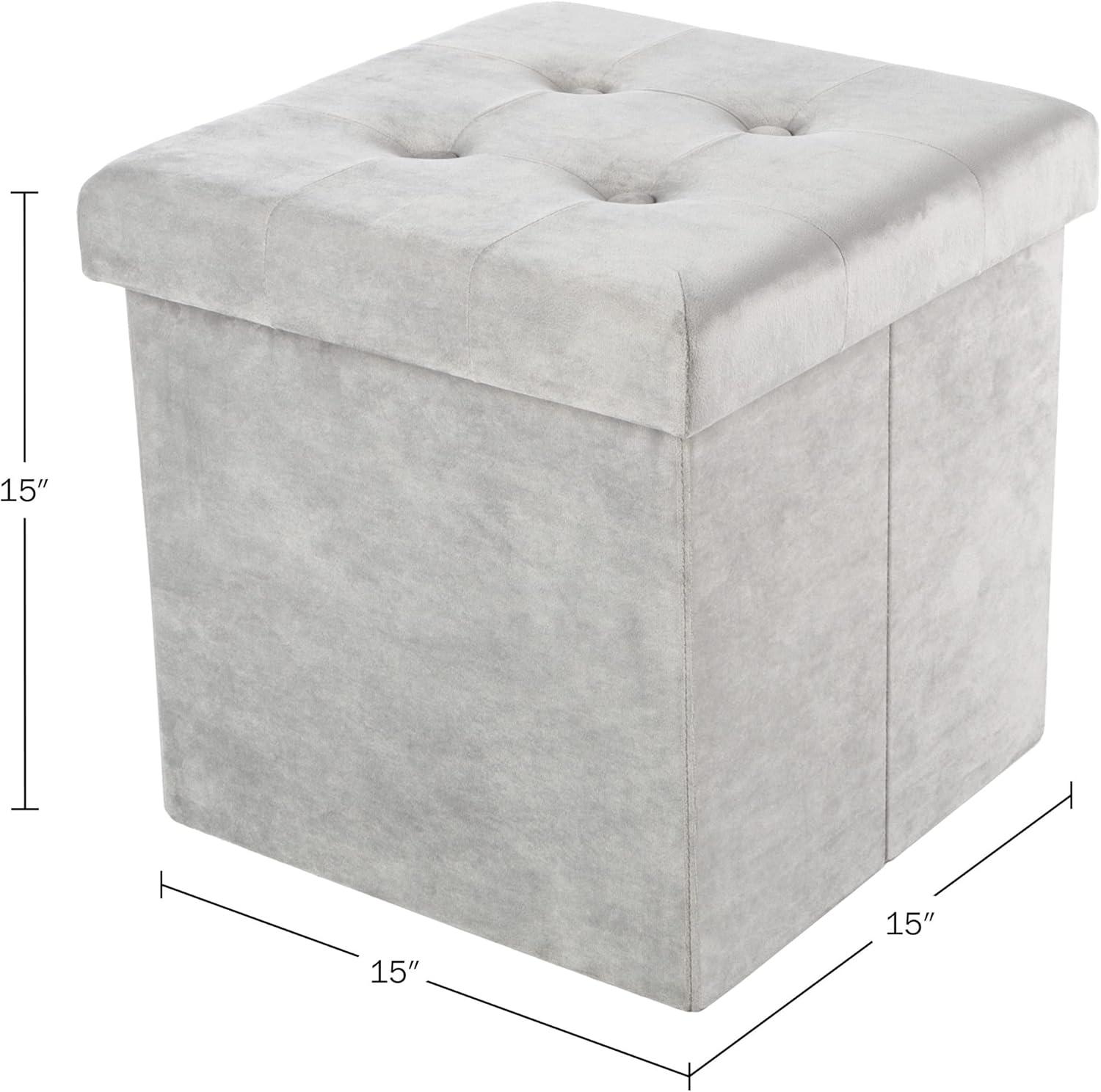 imageStorage Ottoman Velvet Tufted Footrest Linen Chest or Storage Organizer with Removable Lid for Bedroom Living Room or Dorm by Lavish Home GraySquare