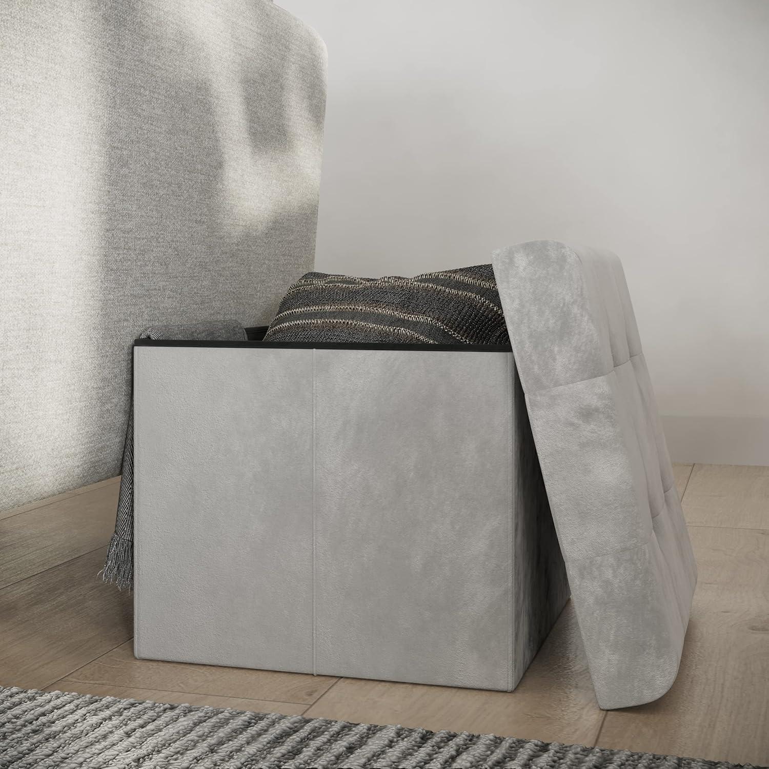 imageStorage Ottoman Velvet Tufted Footrest Linen Chest or Storage Organizer with Removable Lid for Bedroom Living Room or Dorm by Lavish Home GraySquare