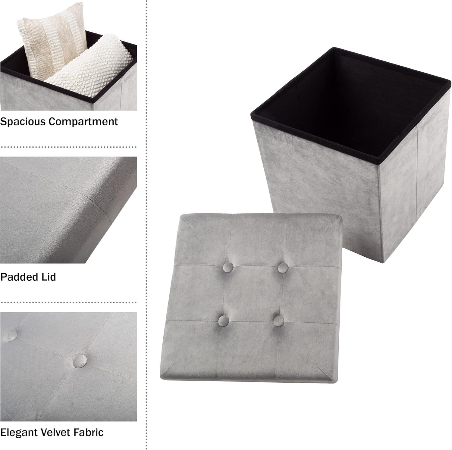 imageStorage Ottoman Velvet Tufted Footrest Linen Chest or Storage Organizer with Removable Lid for Bedroom Living Room or Dorm by Lavish Home GraySquare