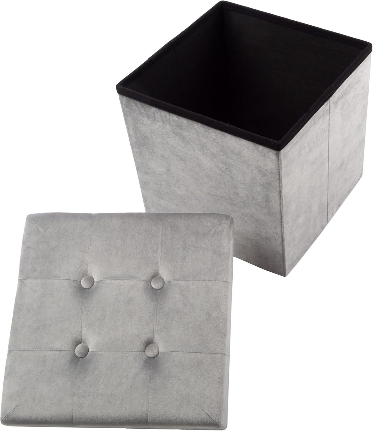 imageStorage Ottoman Velvet Tufted Footrest Linen Chest or Storage Organizer with Removable Lid for Bedroom Living Room or Dorm by Lavish Home GraySquare