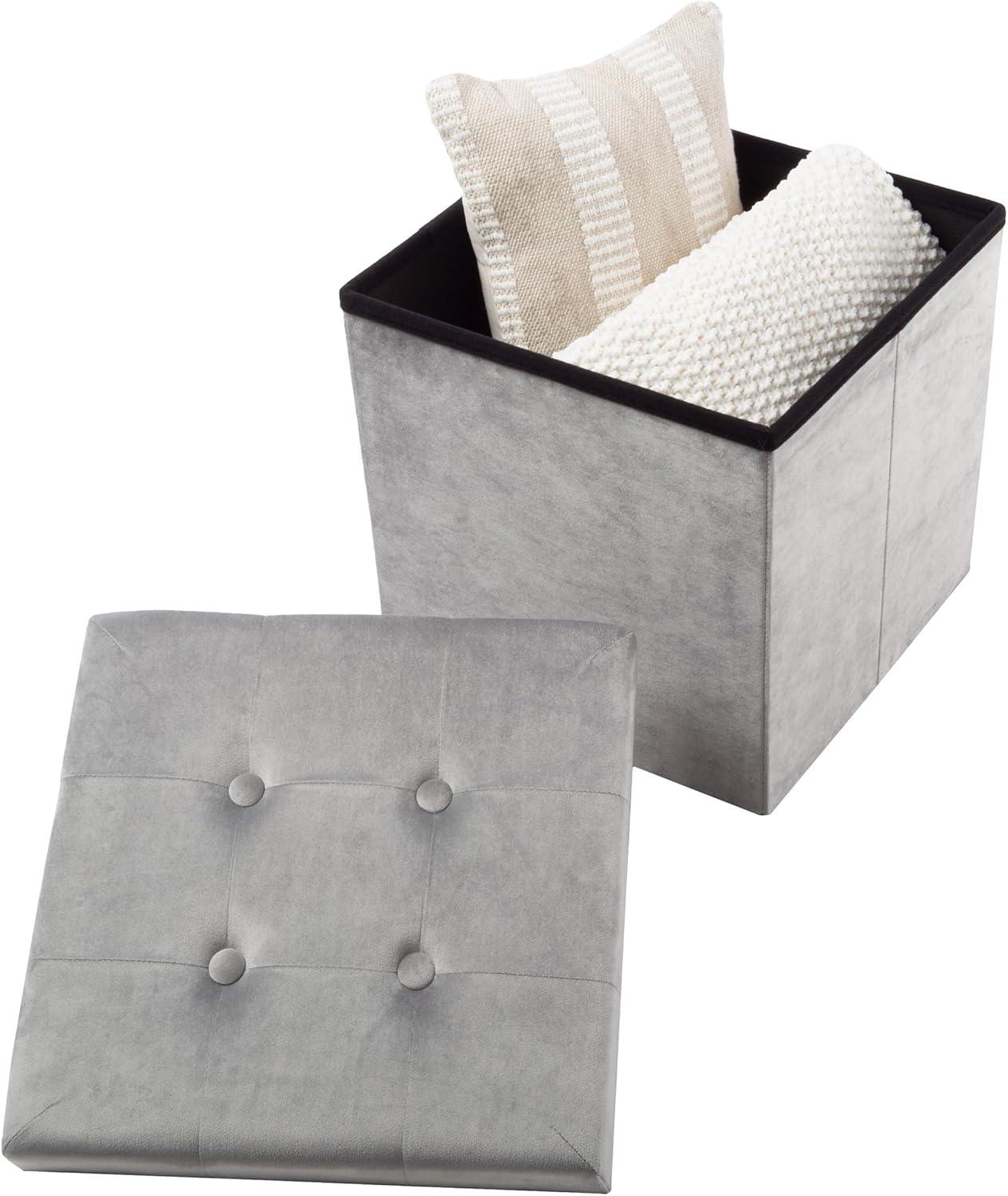 imageStorage Ottoman Velvet Tufted Footrest Linen Chest or Storage Organizer with Removable Lid for Bedroom Living Room or Dorm by Lavish Home GraySquare
